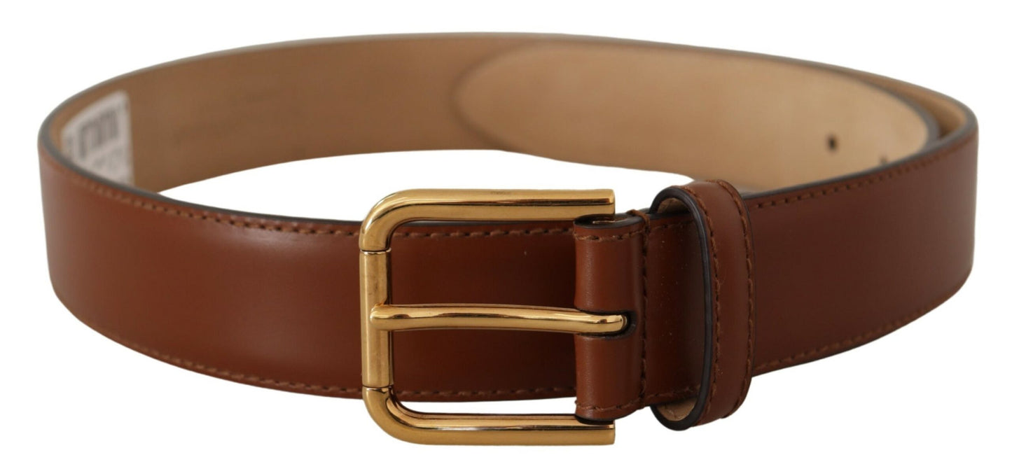 Brauner Leder Gürtel mit polierter goldener Metallschnalle
