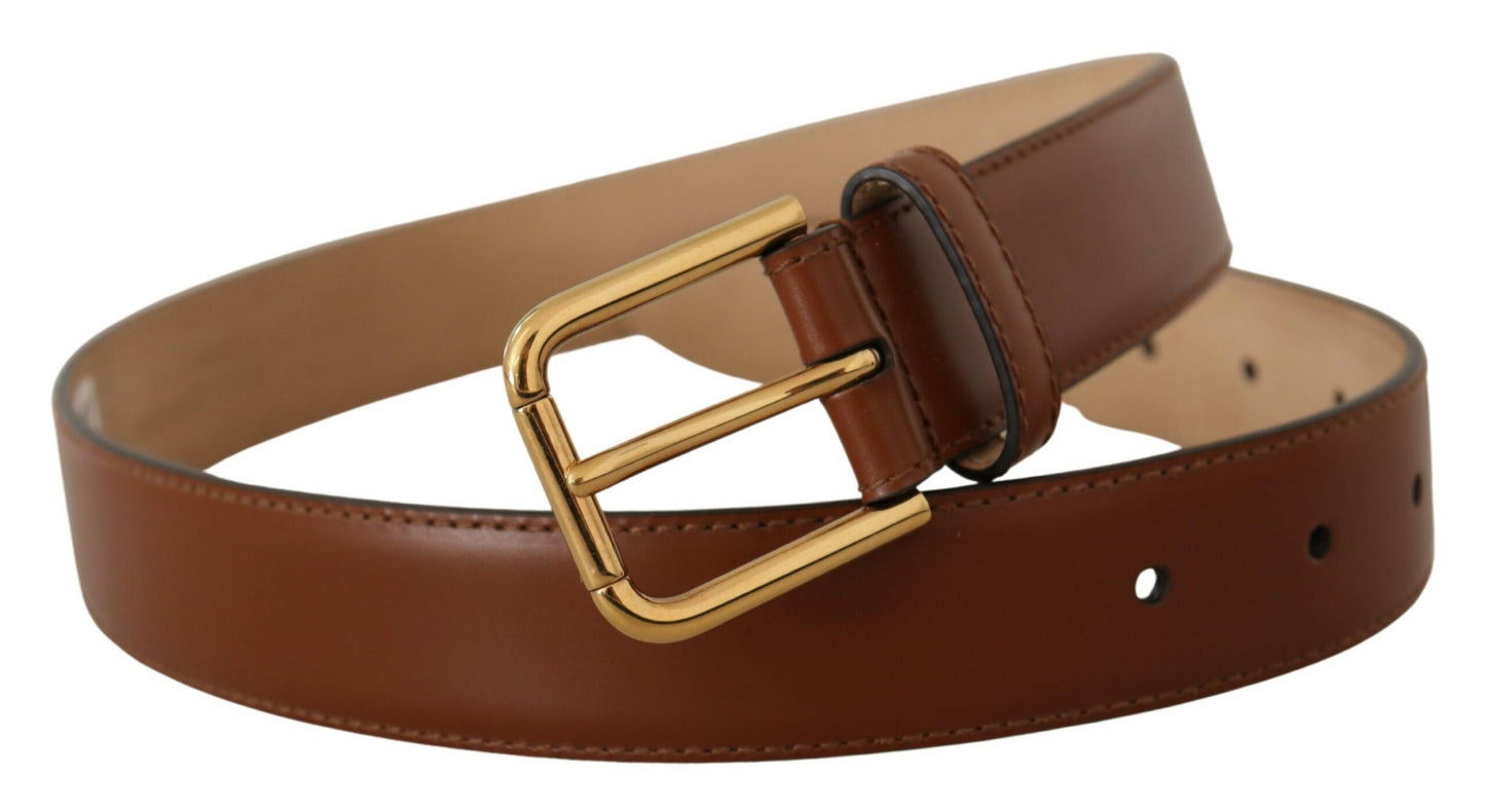Brauner Leder Gürtel mit polierter goldener Metallschnalle