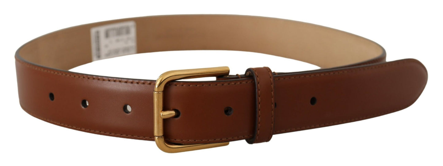 Brauner Leder Gürtel mit polierter goldener Metallschnalle