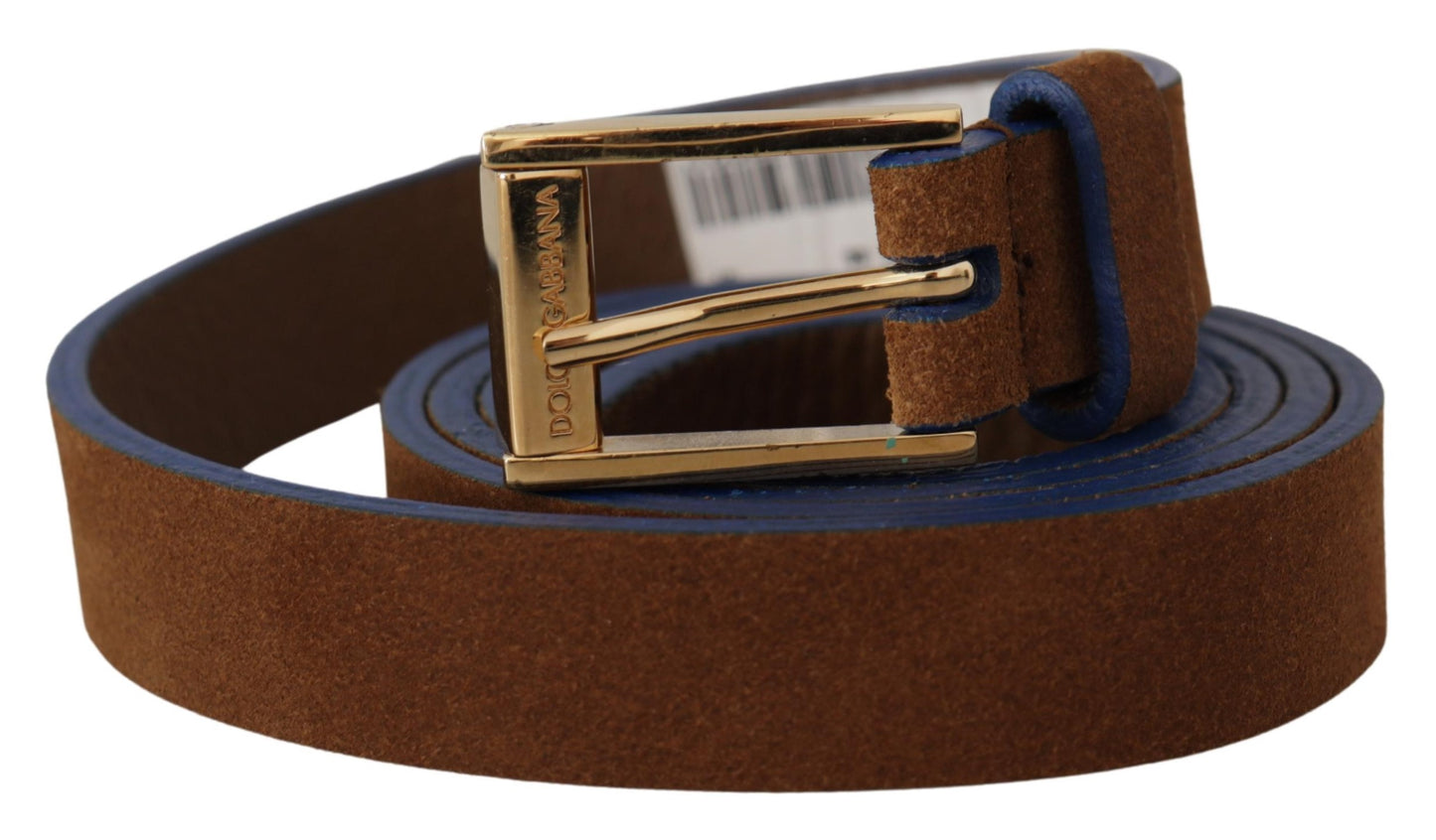 Dunkelbraun Blau Leder Gold Metall Schnalle Gürtel