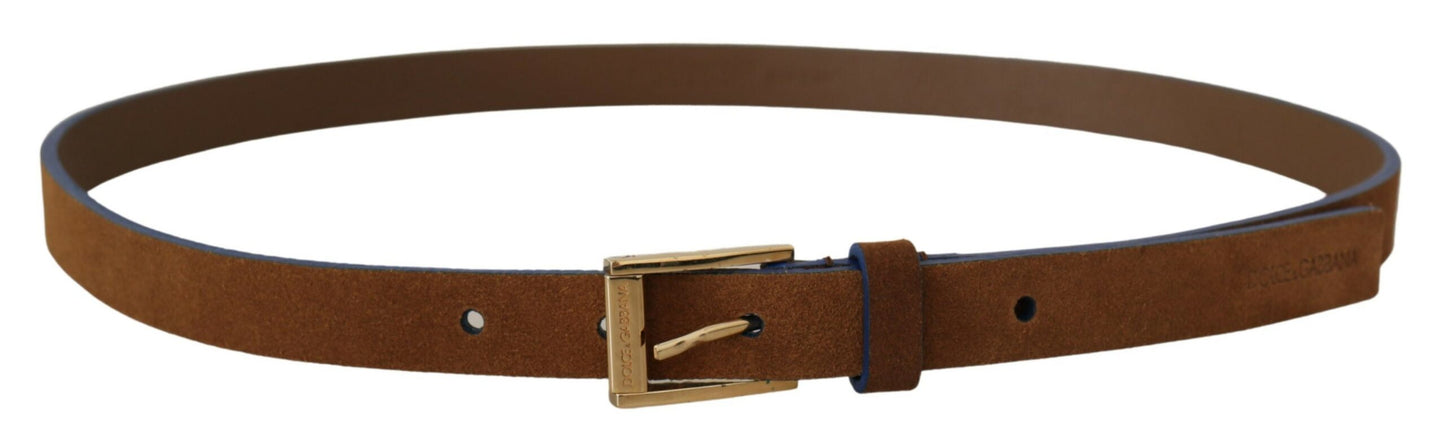 Dunkelbraun Blau Leder Gold Metall Schnalle Gürtel