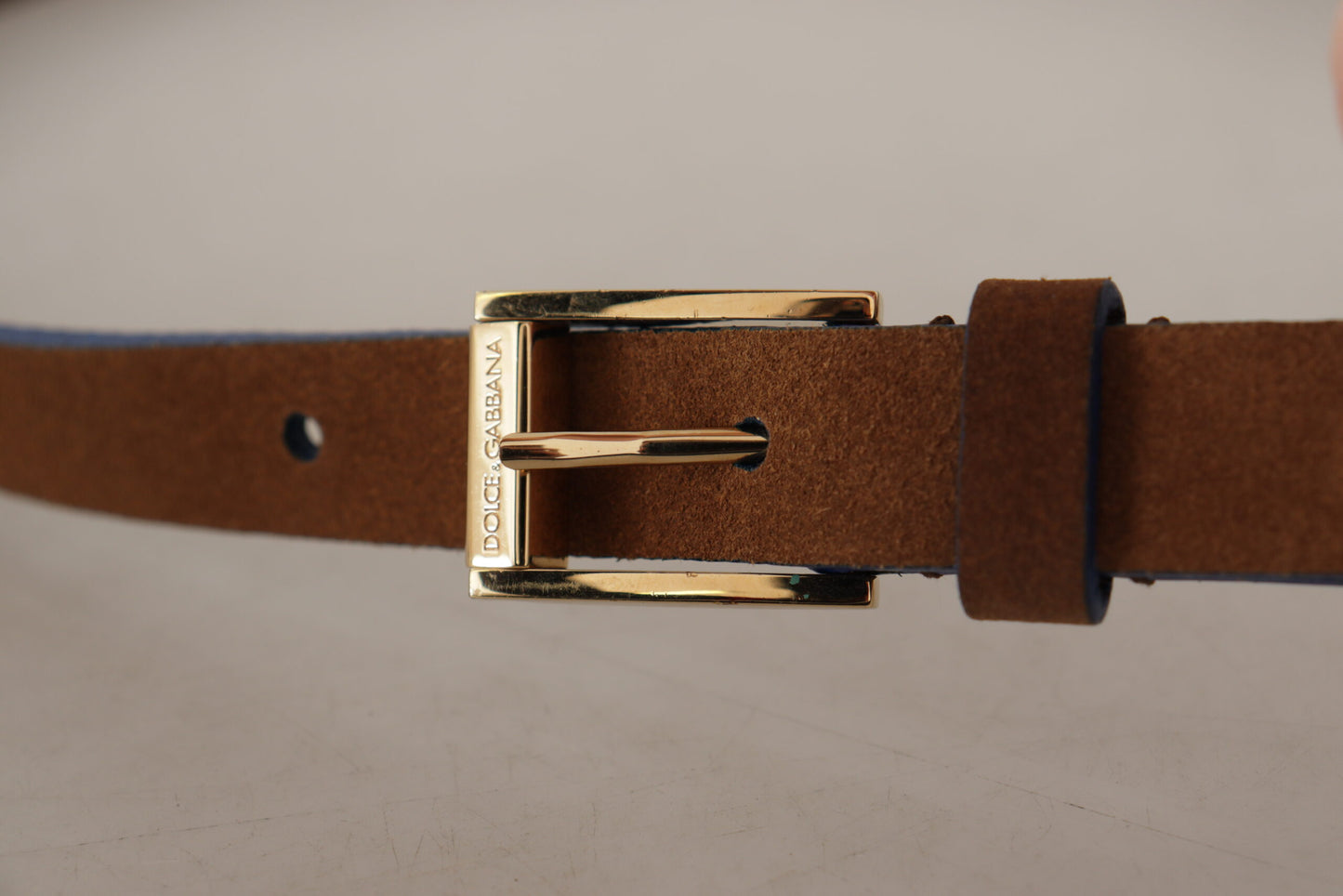 Dunkelbraun Blau Leder Gold Metall Schnalle Gürtel