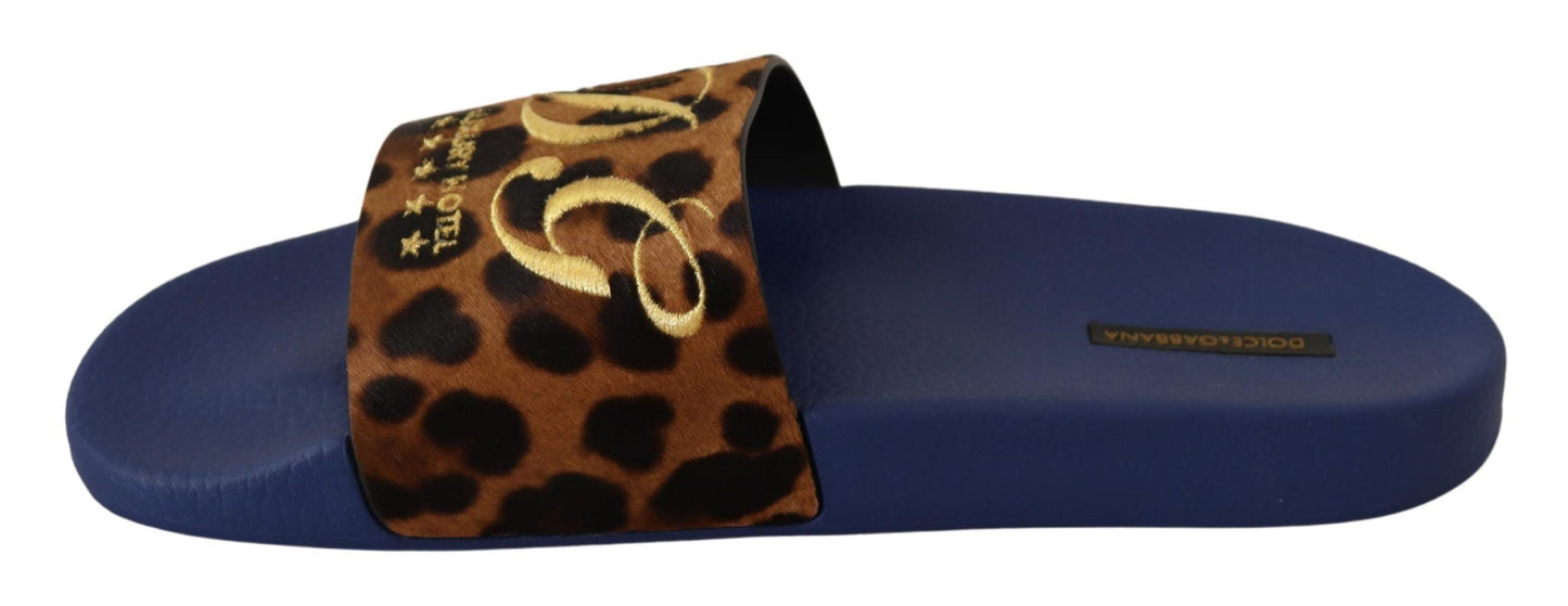 Blau Braun Leopard Logo Gummi Pantoffeln Schuhe