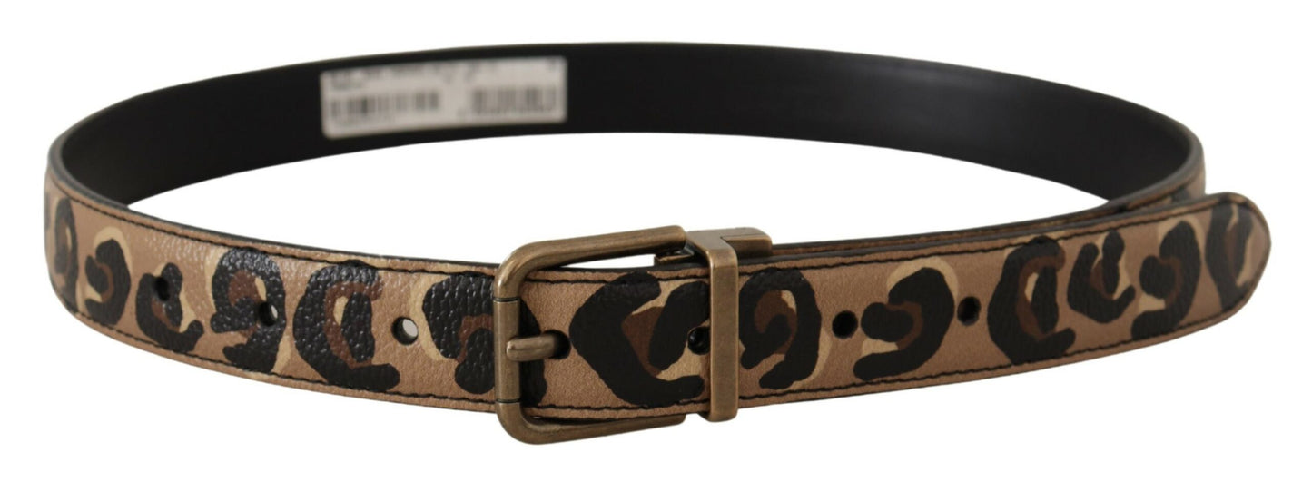 Brauner Ledergürtel mit Leopardenmuster und bronzefarbener Metallschnalle