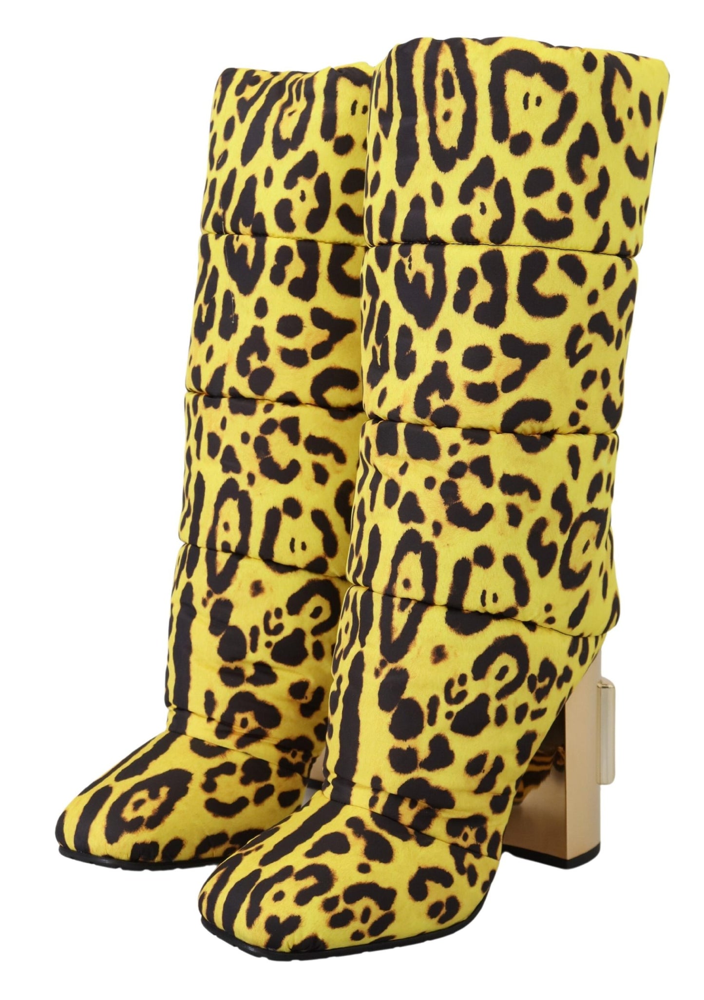 Gelbe Leopardenmuster gesteppte Stiefel Schuhe