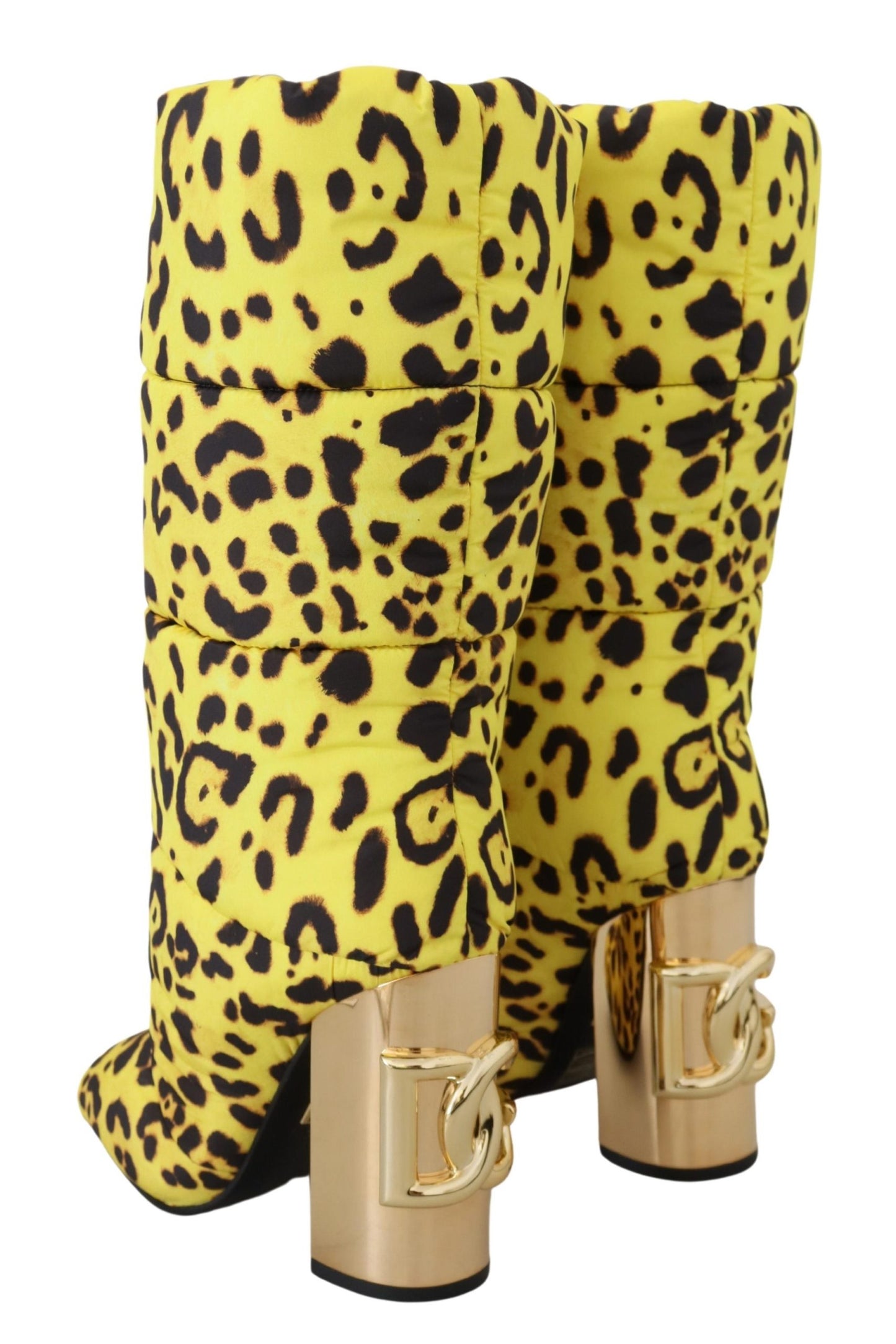 Gelbe Leopardenmuster gesteppte Stiefel Schuhe
