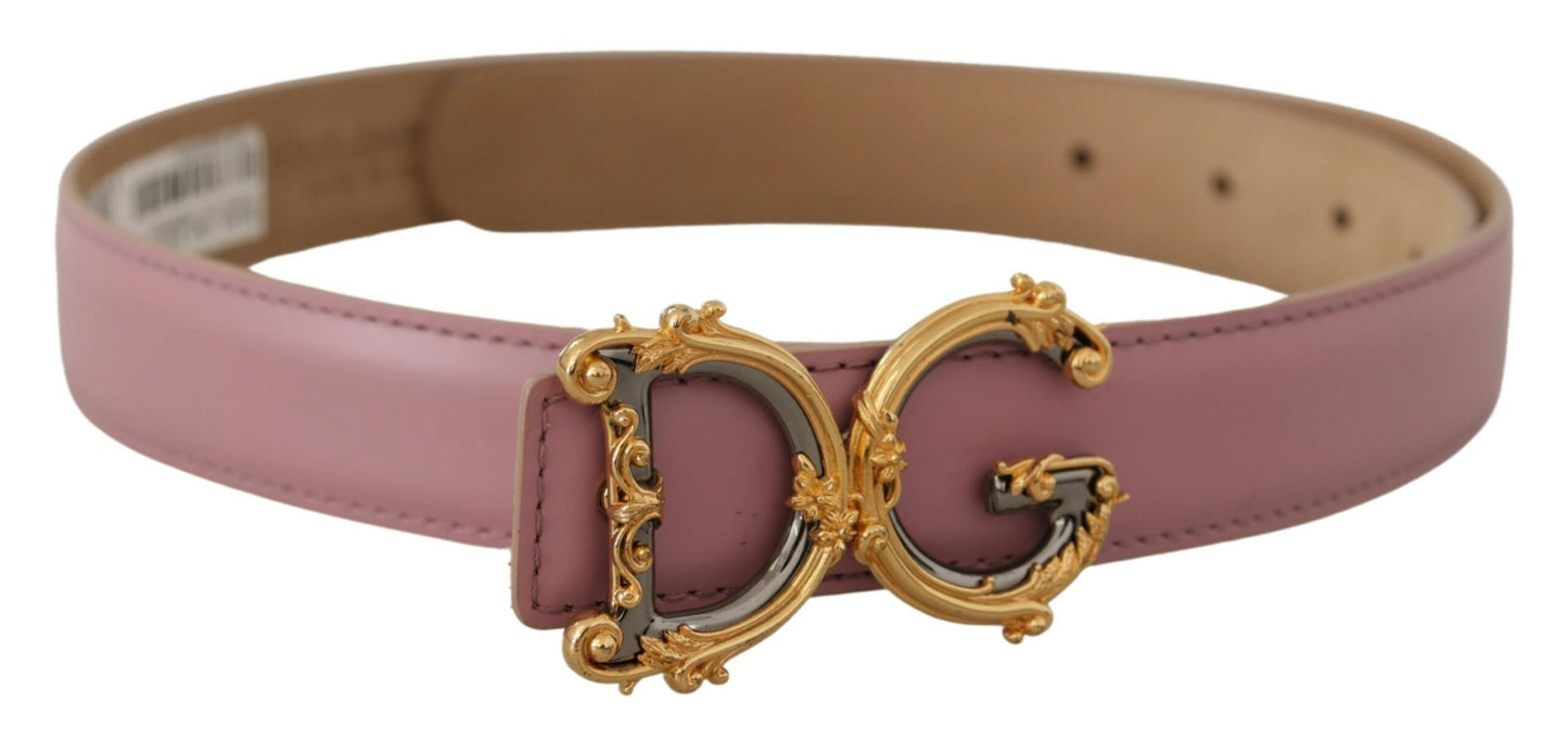 Rosa Leder Barock Gold Metall DG Logo Schnalle Gürtel