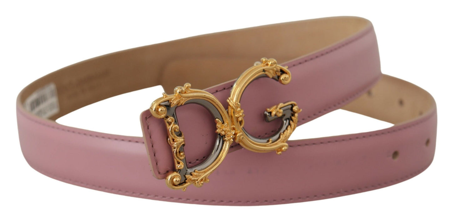 Rosa Leder Barock Gold Metall DG Logo Schnalle Gürtel