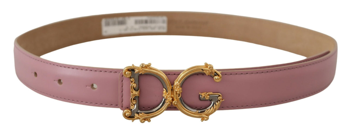 Rosa Leder Barock Gold Metall DG Logo Schnalle Gürtel