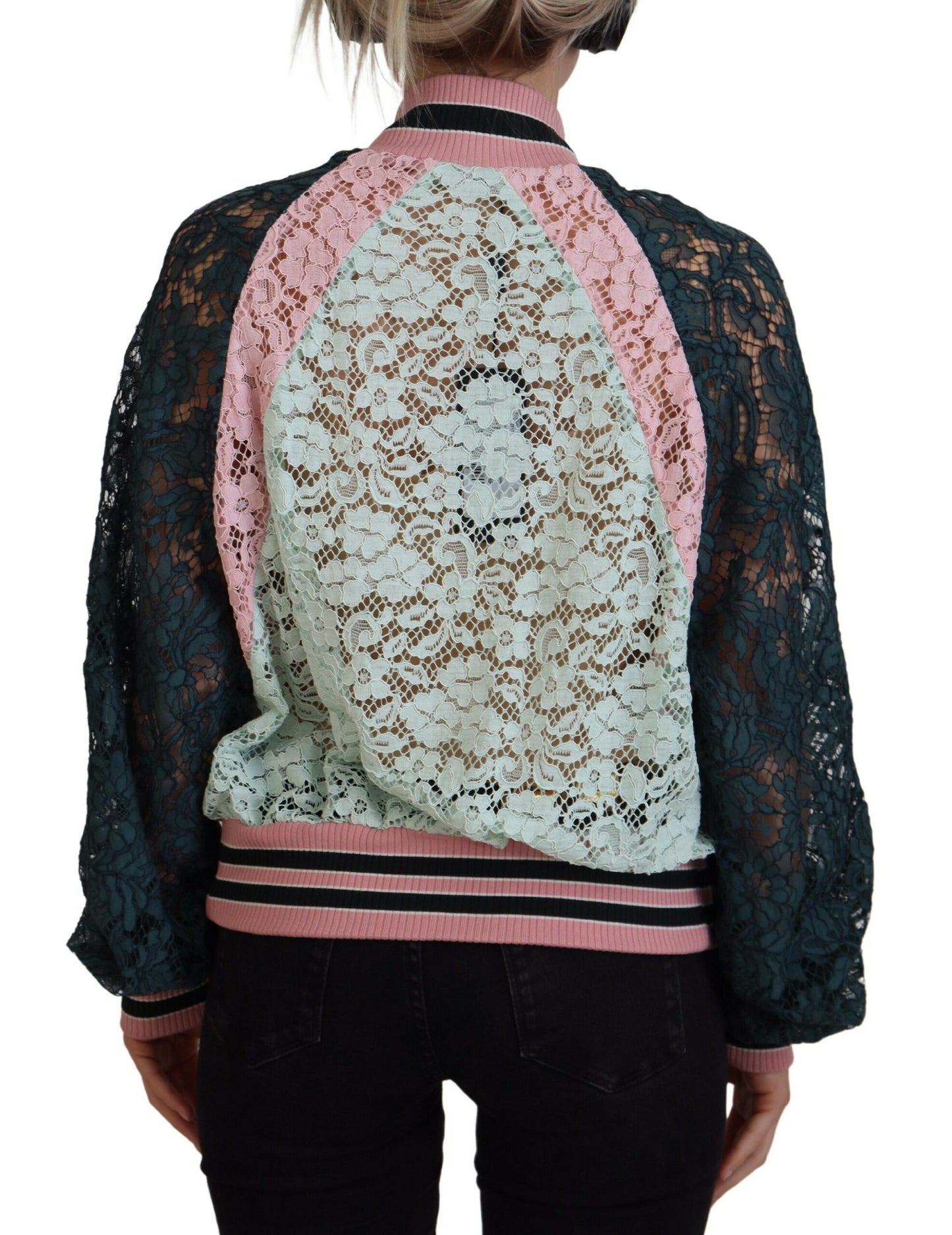 Mehrfarbige Bomberjacke aus Baumwolle mit floraler Spitze