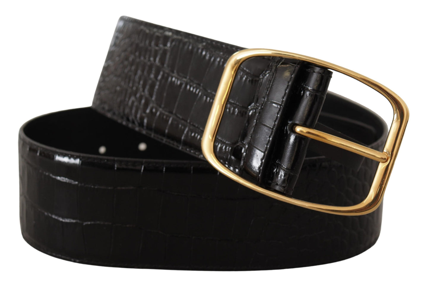 Schwarzer breiter Taille Design Leder Gold Metall Schnalle Gürtel