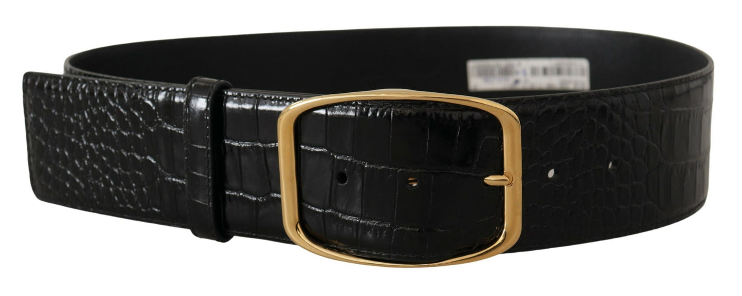 Schwarzer breiter Taille Design Leder Gold Metall Schnalle Gürtel