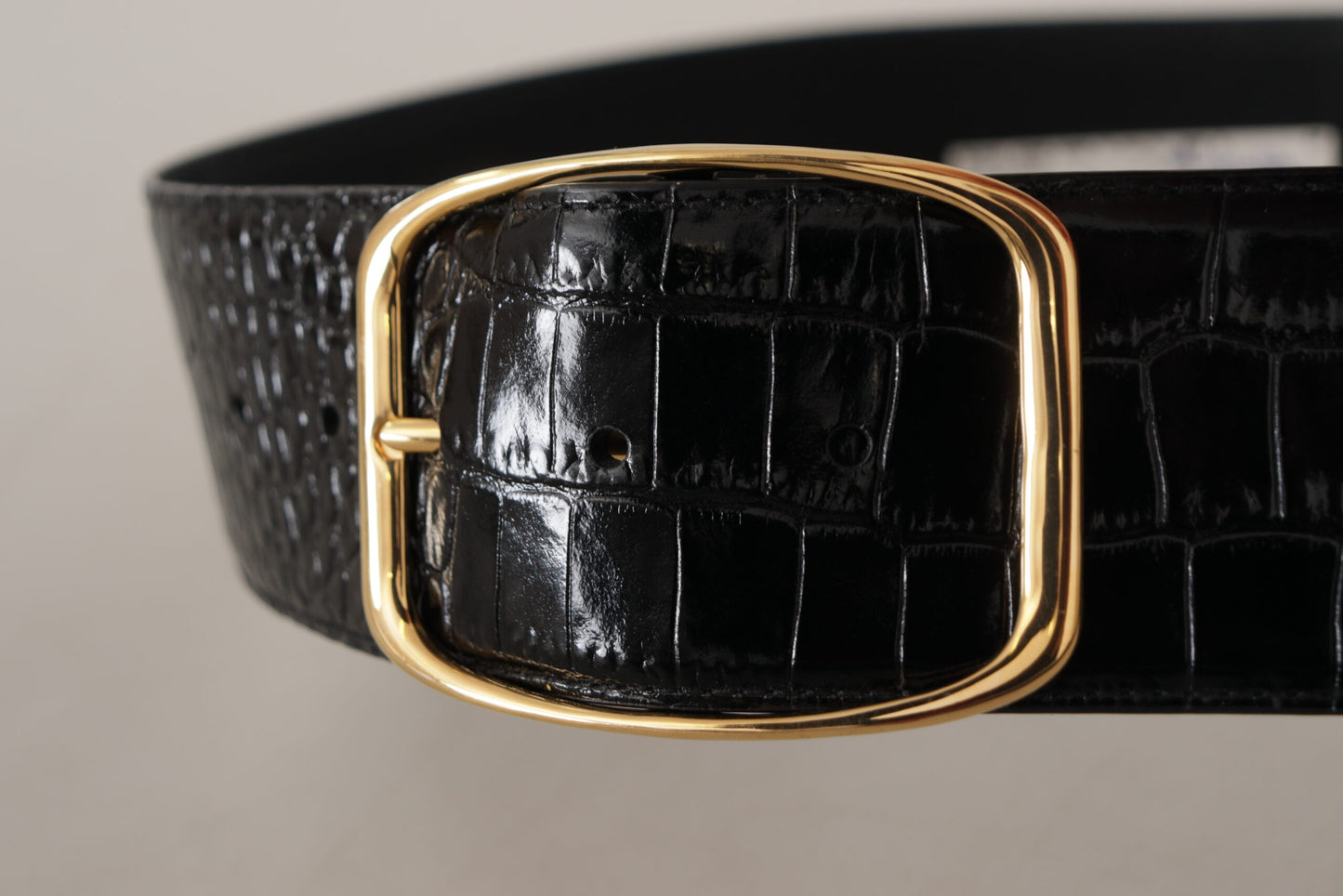 Schwarzer breiter Taille Design Leder Gold Metall Schnalle Gürtel