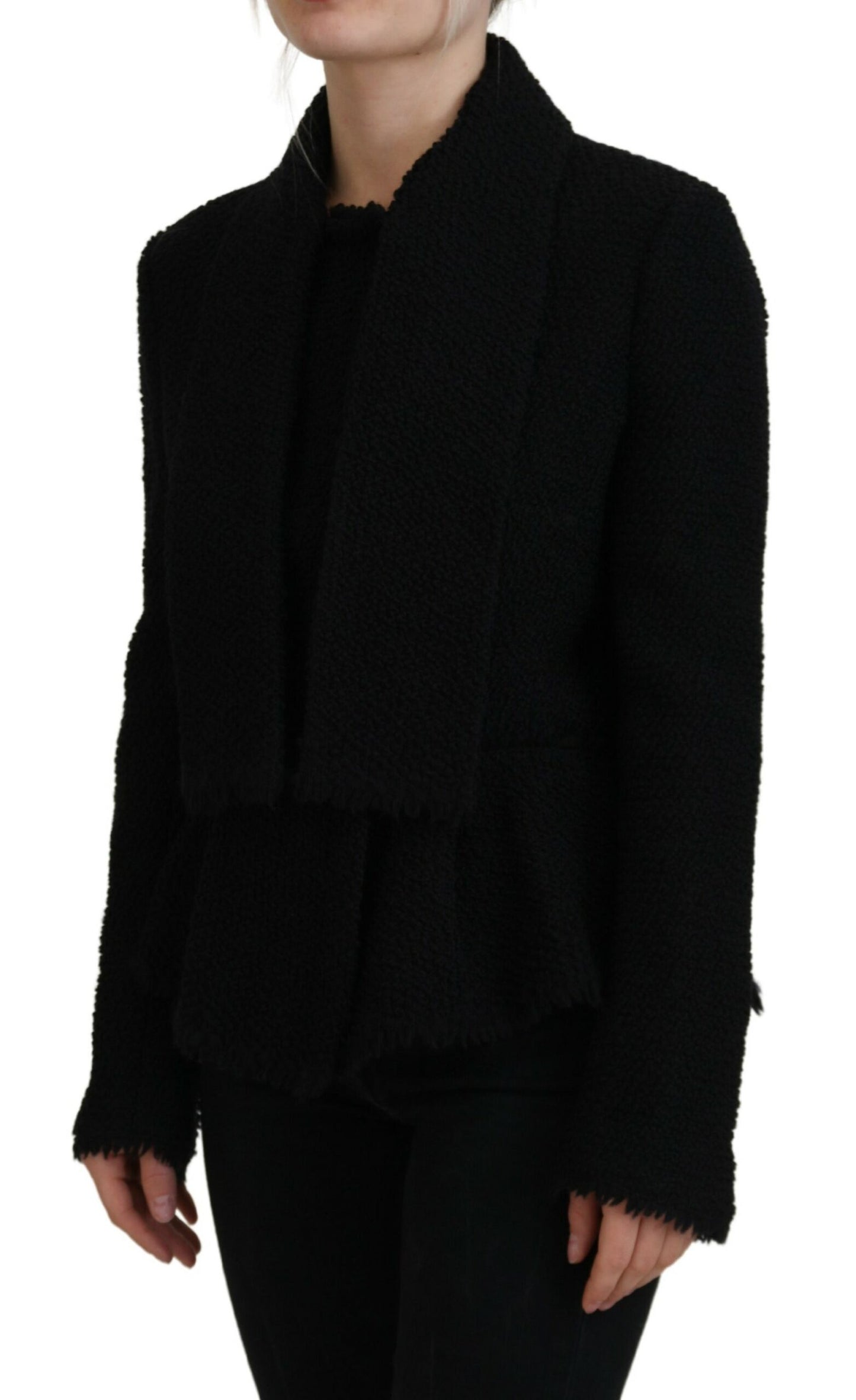 Schwarzer Woll-Strick-Blazer Frauen Mantel Jacke