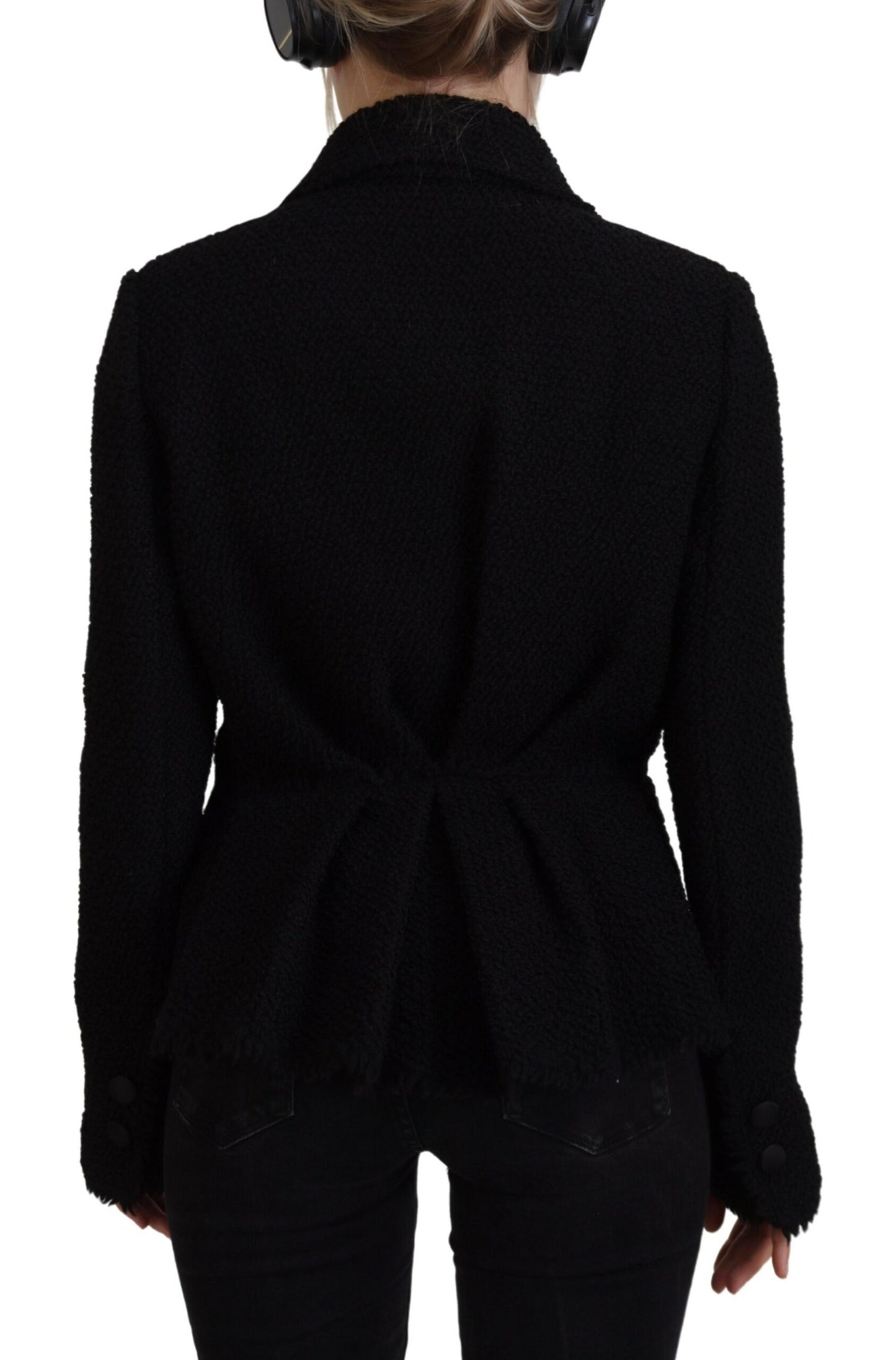 Schwarzer Woll-Strick-Blazer Frauen Mantel Jacke