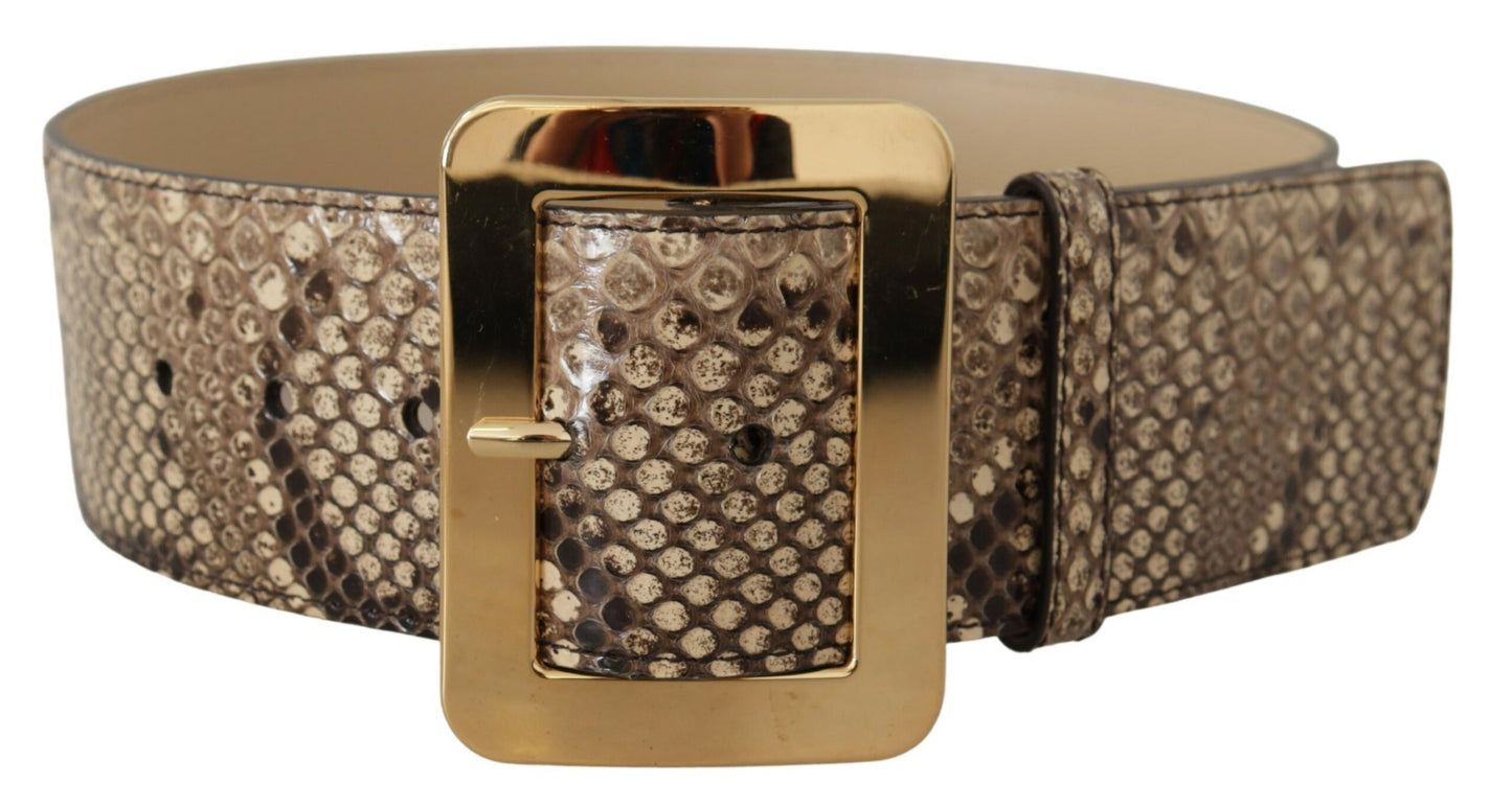 Brauner exotischer breiter Gürtel aus Leder mit goldener Metallschnalle