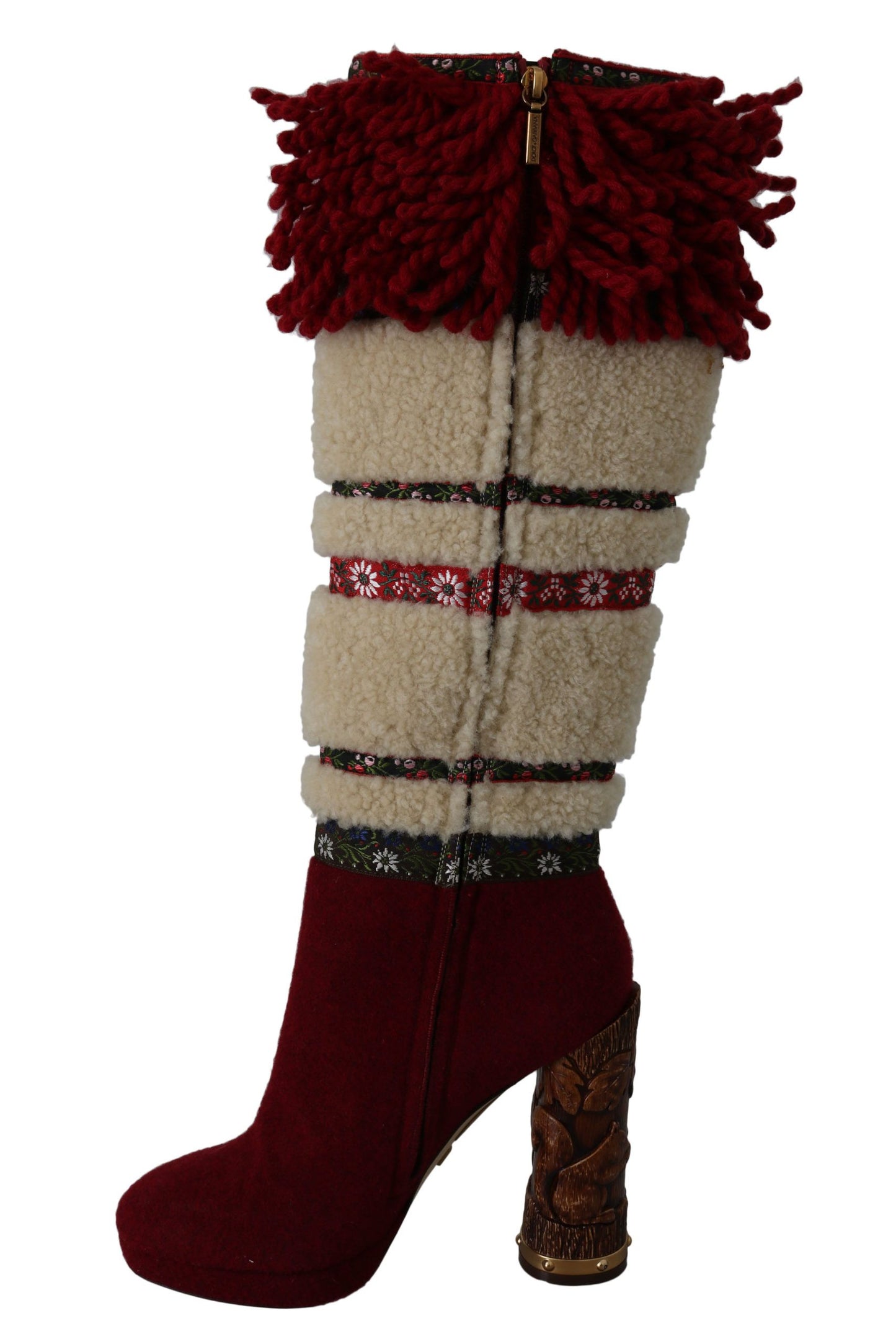 Rote Wolle Shearling Holzstiefel Stiefel Schuhe