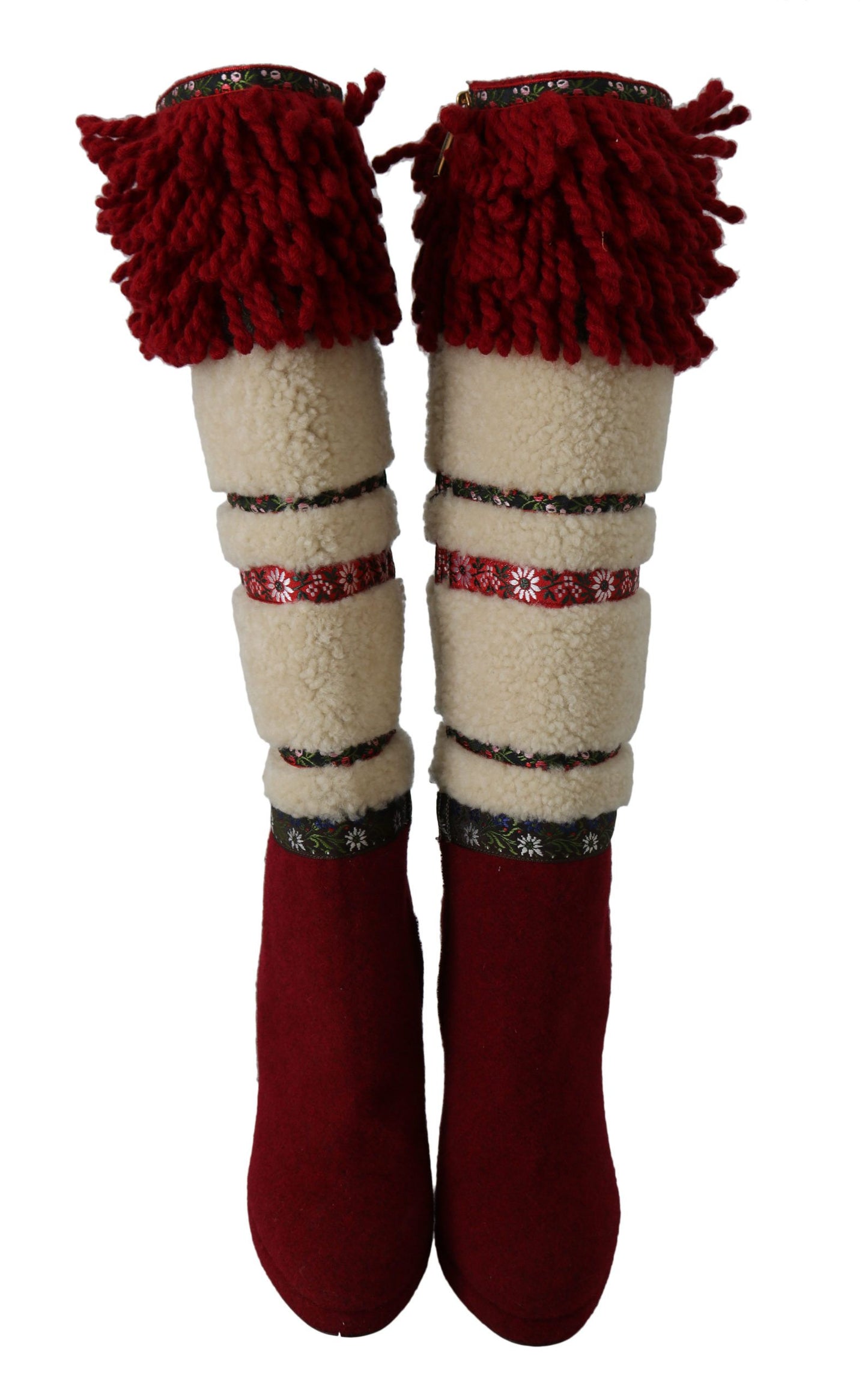 Rote Wolle Shearling Holzstiefel Stiefel Schuhe