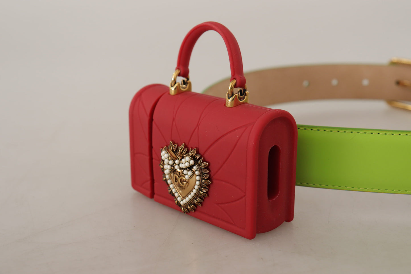 Grünes Leder Devotion Heart Micro Tasche Kopfhörer Gürtel
