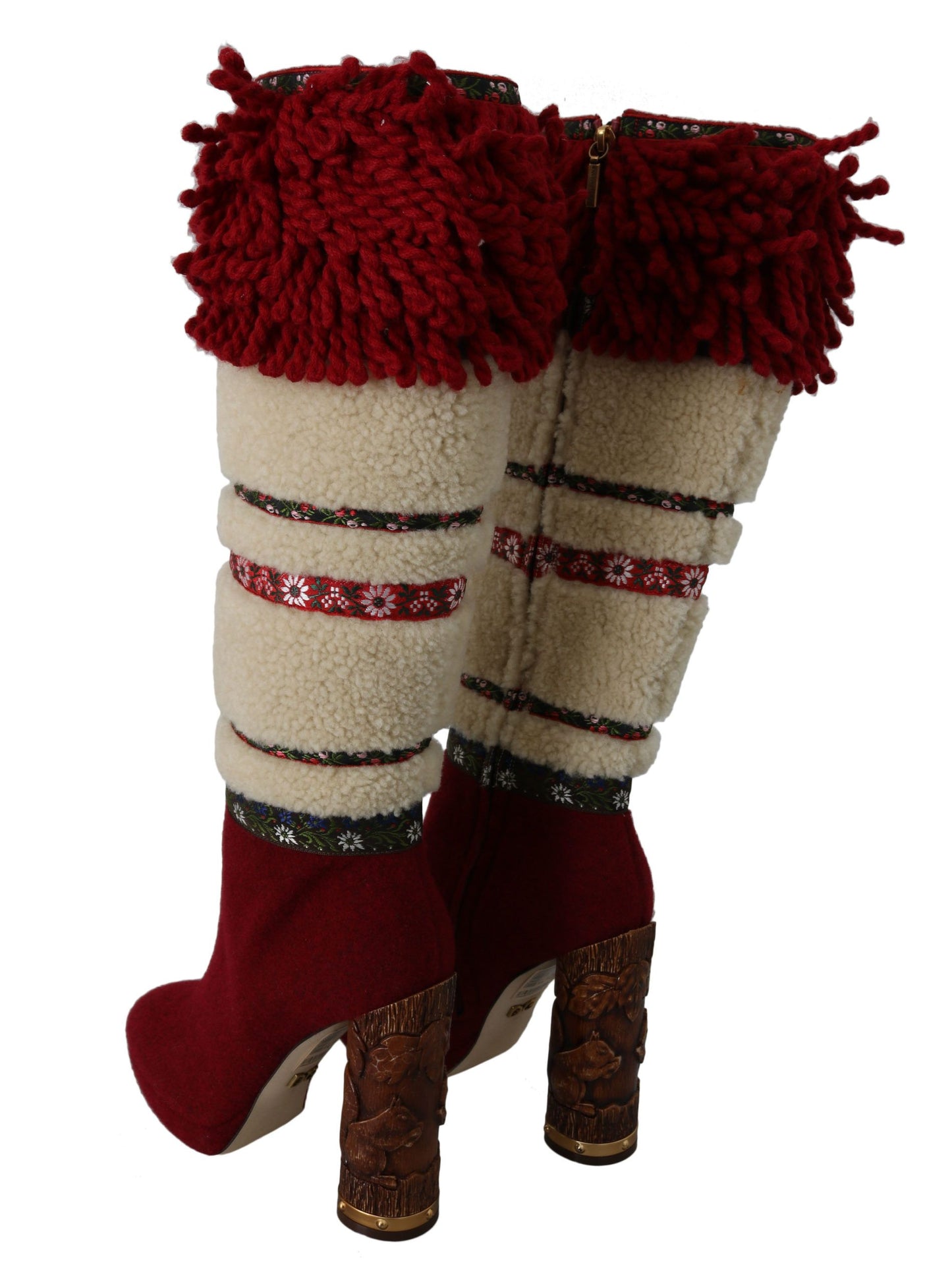 Rote Wolle Shearling Holzstiefel Stiefel Schuhe