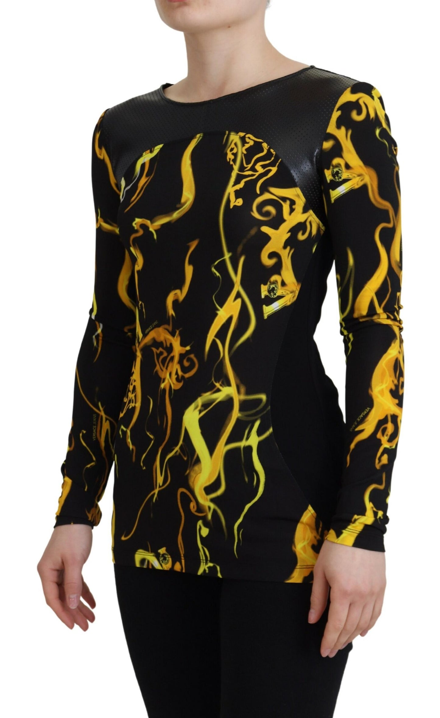 Schwarzes Smoke Print Top mit langen Ärmeln