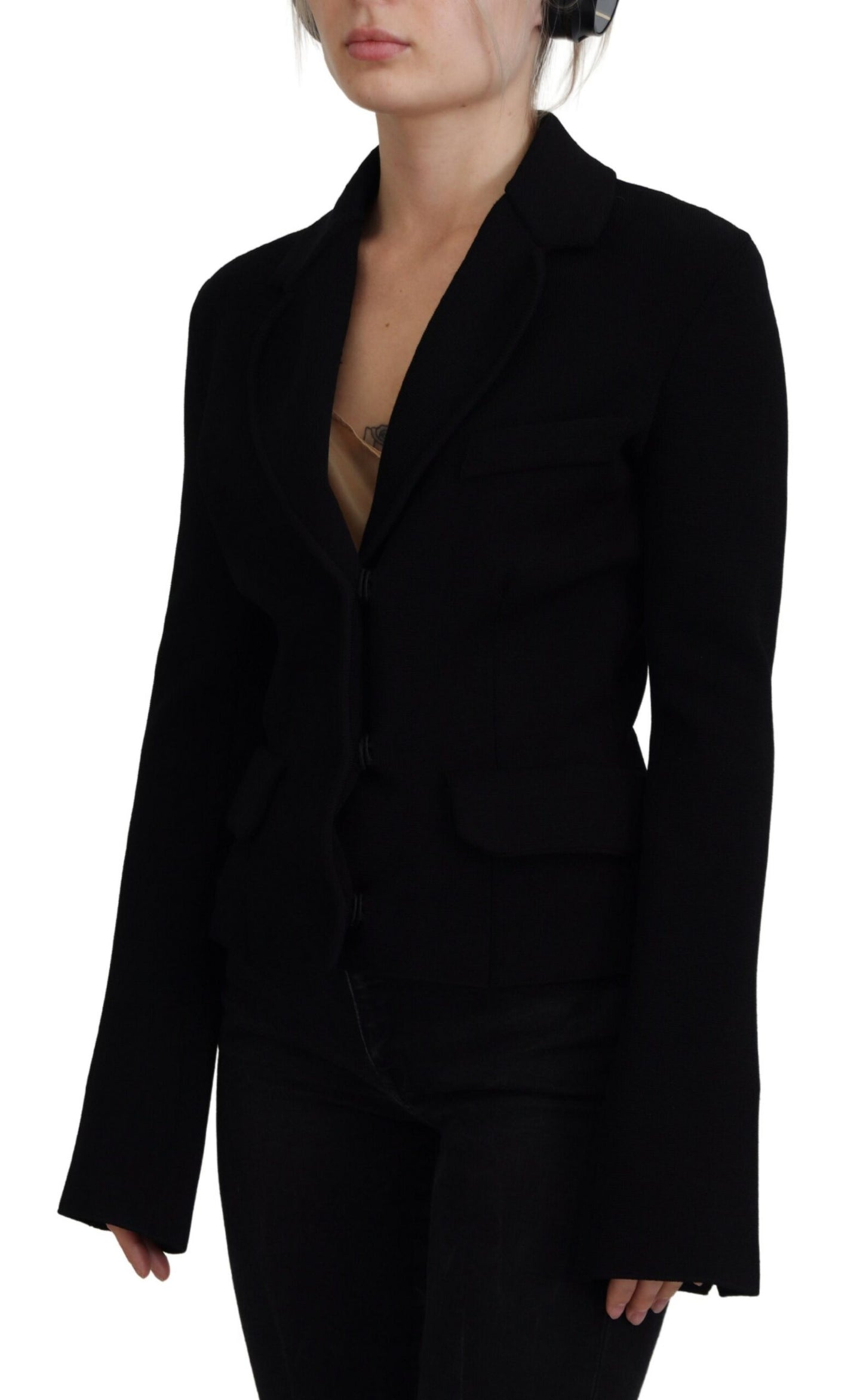 Schwarze Strickjacke mit Knöpfen Blazer Viskose Jacke