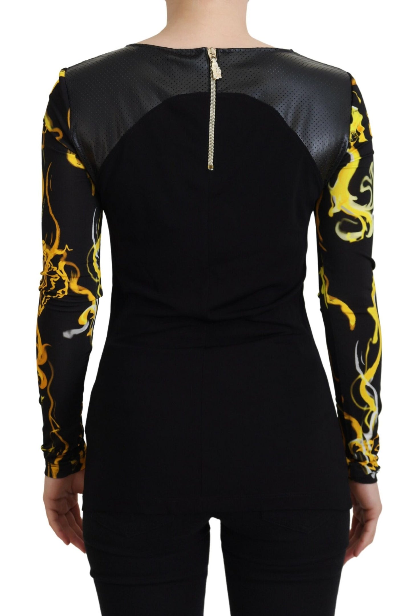 Schwarzes Smoke Print Top mit langen Ärmeln