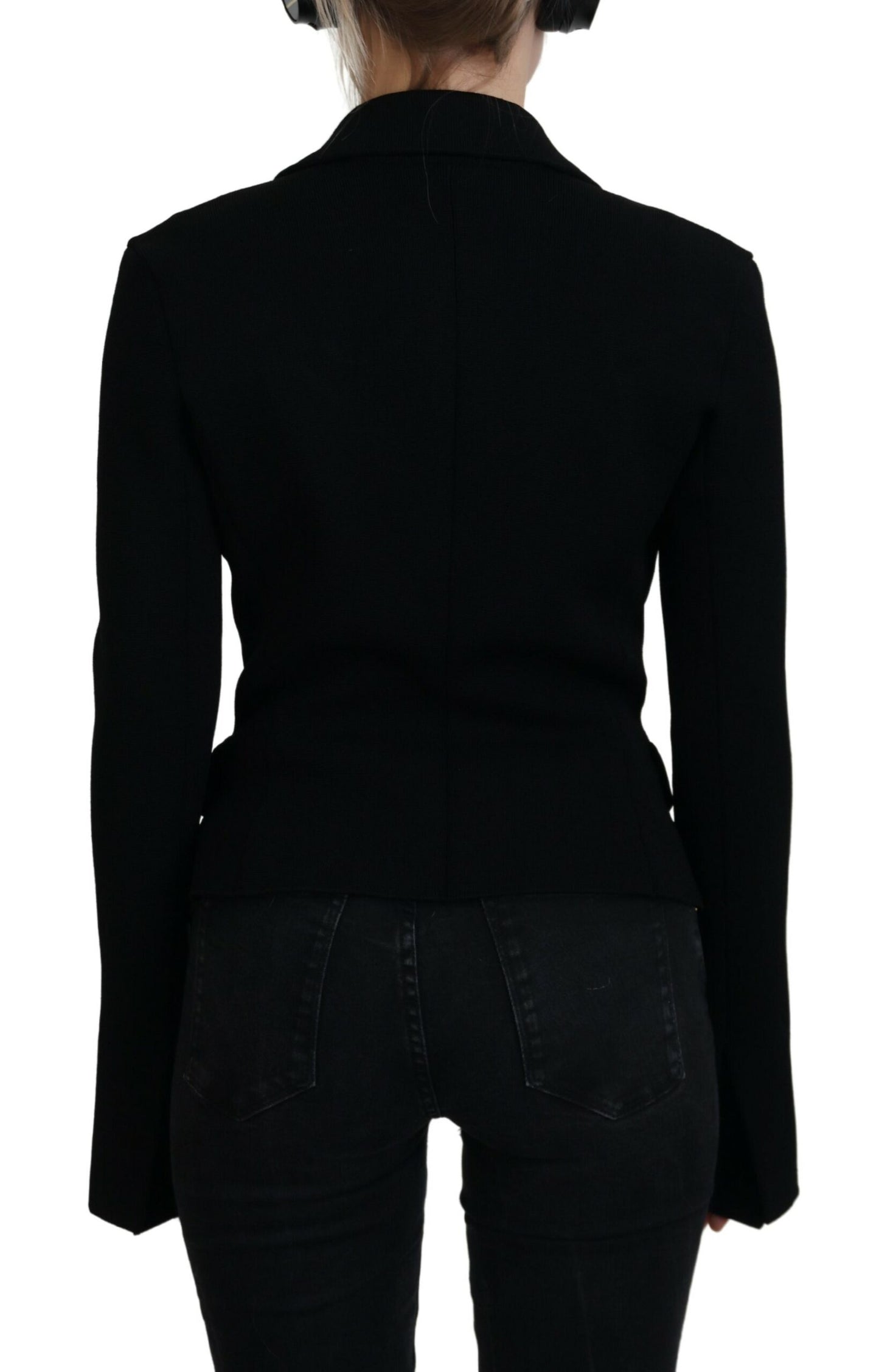 Schwarze Strickjacke mit Knöpfen Blazer Viskose Jacke