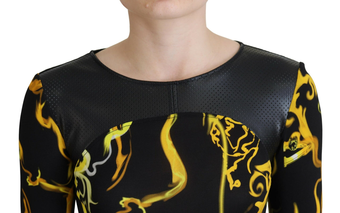 Schwarzes Smoke Print Top mit langen Ärmeln