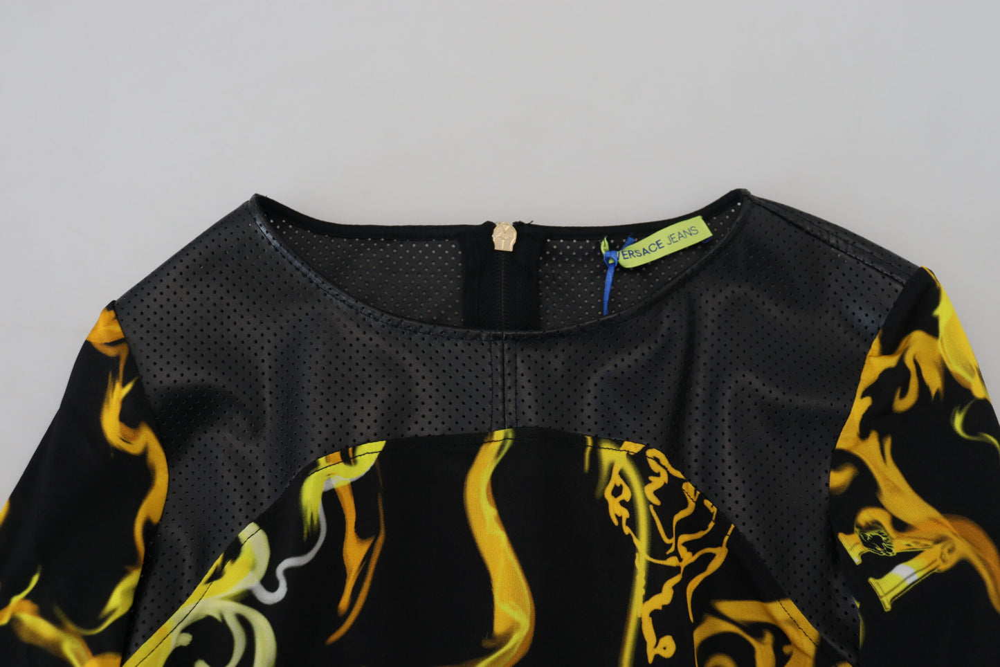 Schwarzes Smoke Print Top mit langen Ärmeln
