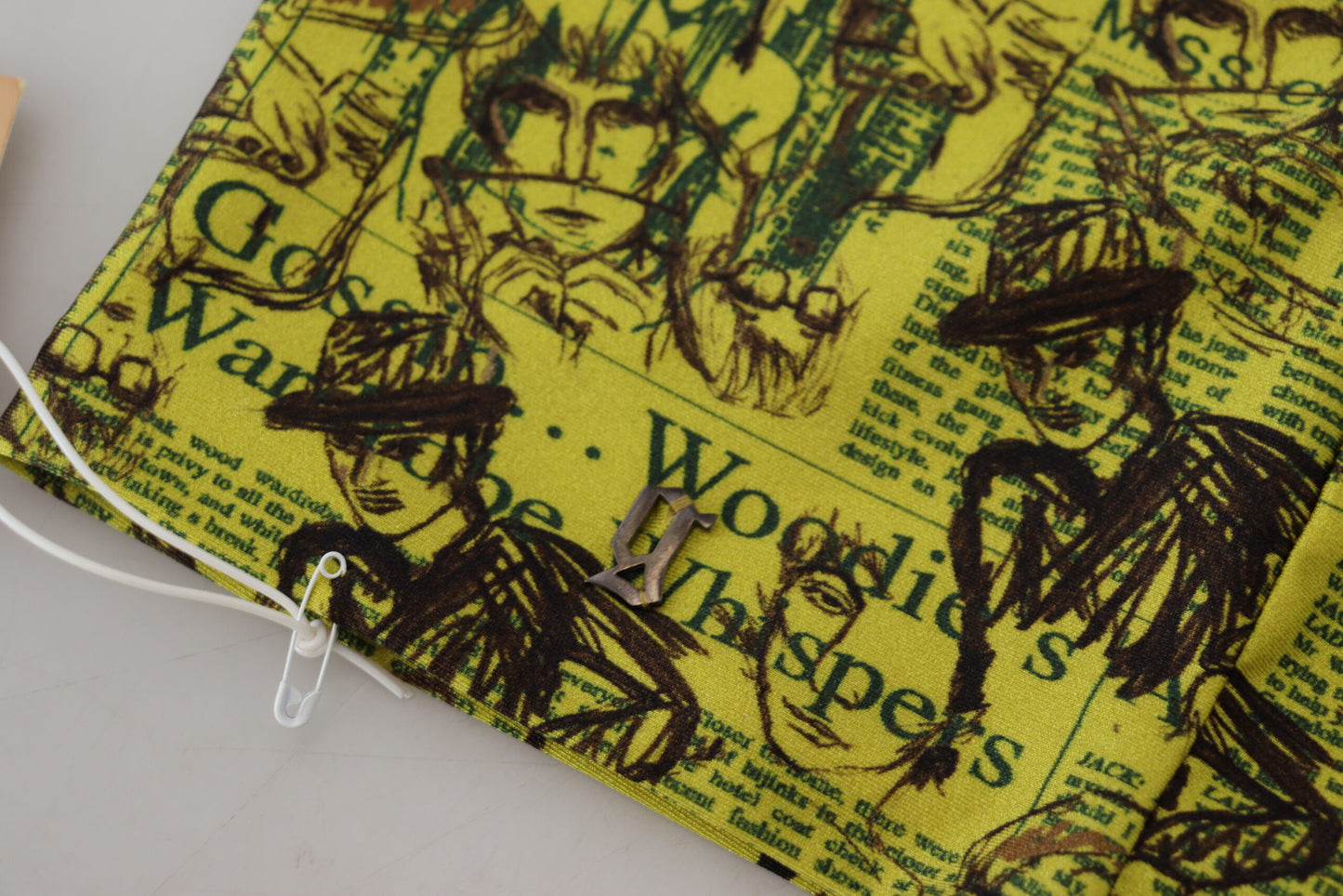 Gelbes trägerloses Top aus Nylon mit Grafikdruck