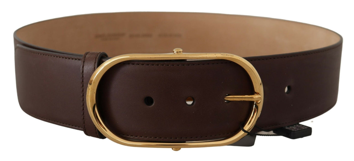 Dunkelbrauner Leder-Gold-Metall-Gürtel mit breiter Taillenschnalle