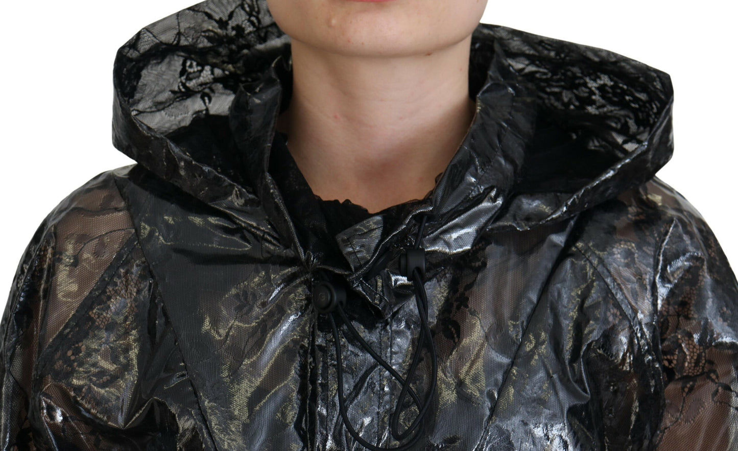 Schwarzer Nylon-Pullover mit Kapuze für Frauen Pullover