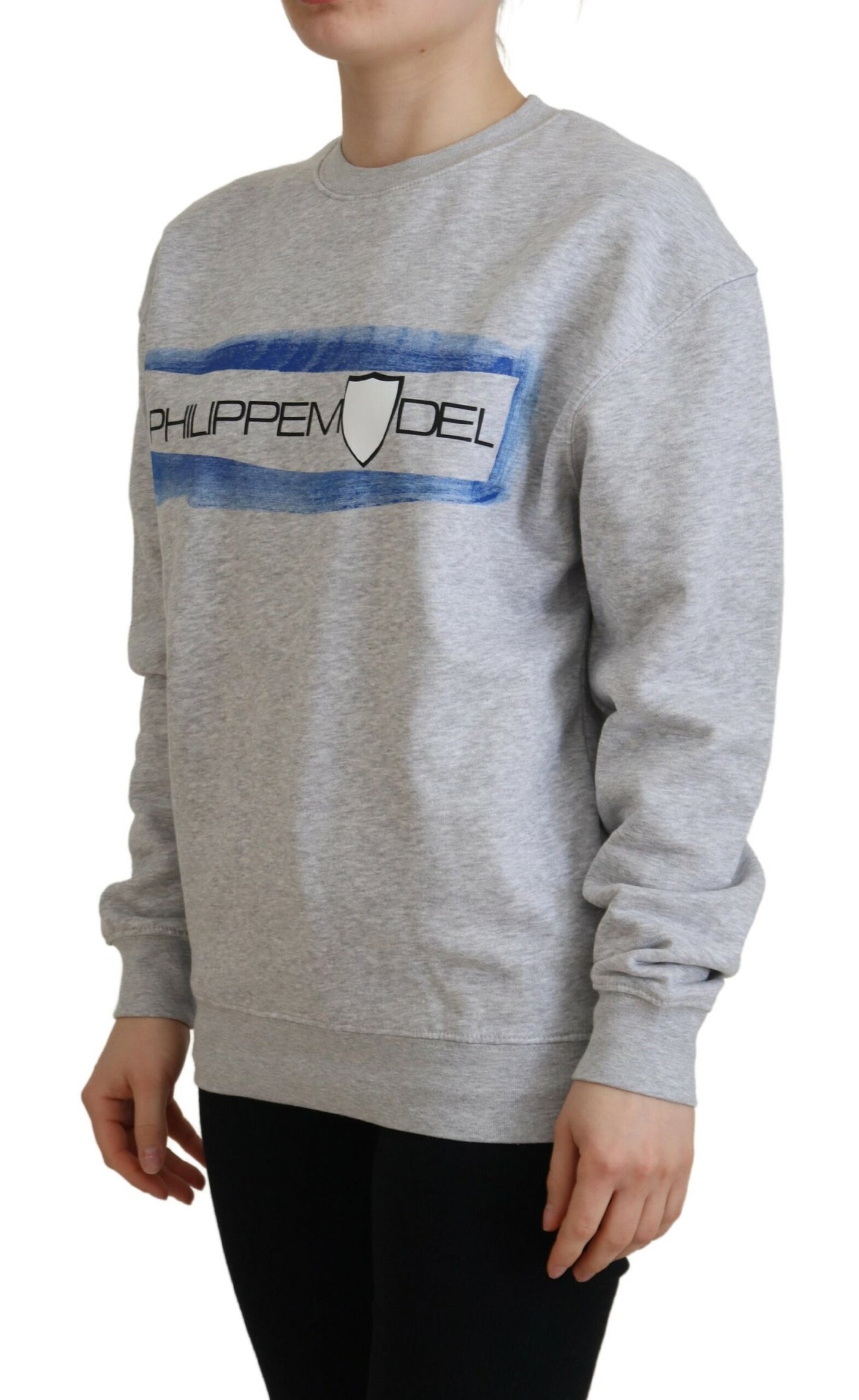 Grauer bedruckter Pullover mit langen Ärmeln Pullover