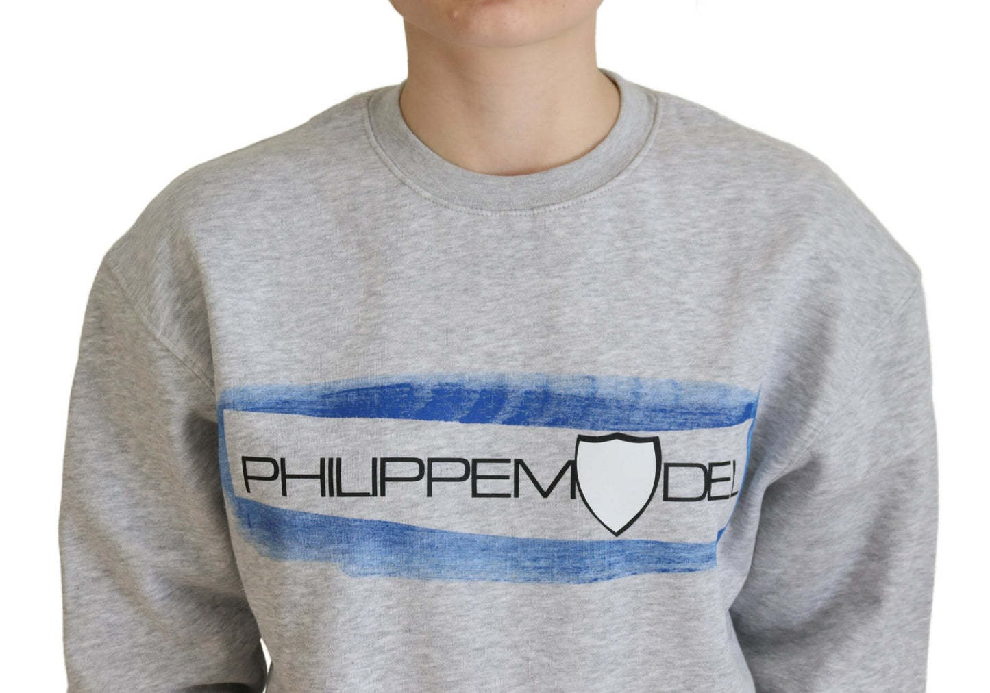 Grauer bedruckter Pullover mit langen Ärmeln Pullover