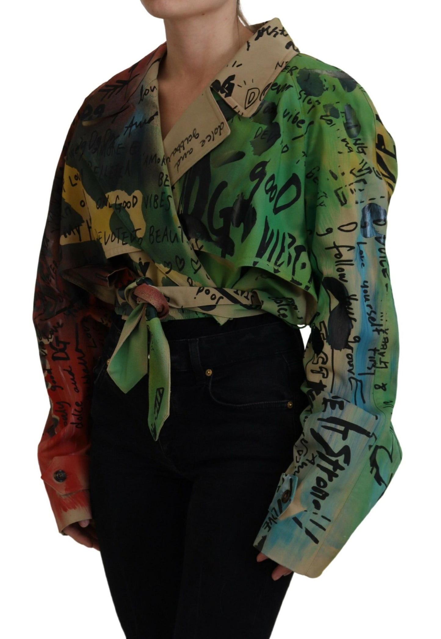 Multicolor Baumwoll-Stretch-Cropped-Mantel Jacke