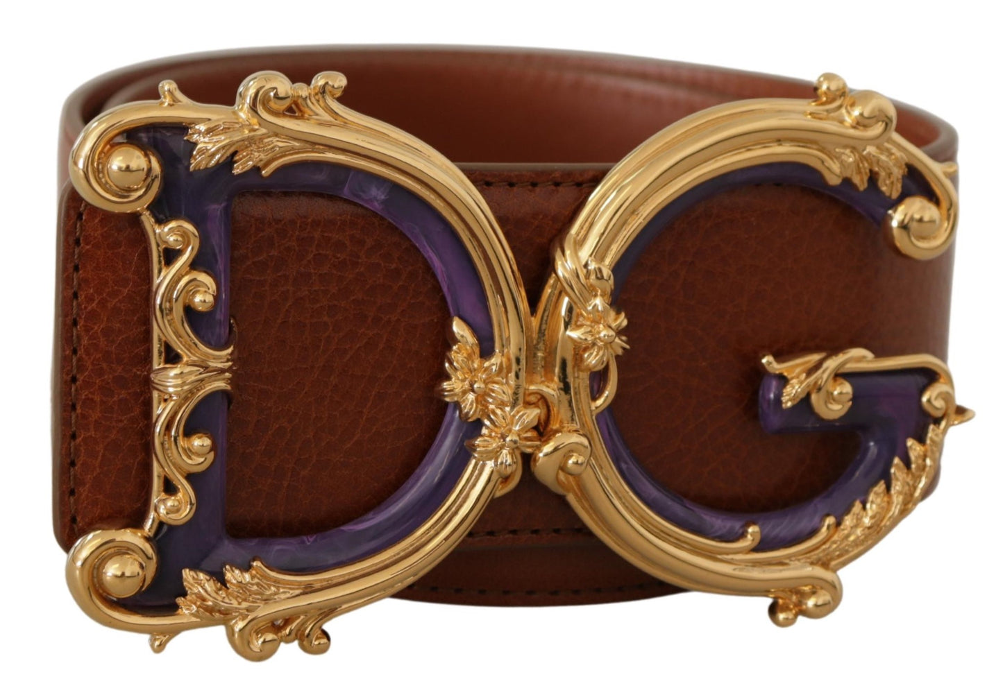 Brauner breiter Taillengürtel aus Leder mit DG Logo und Barockschnalle