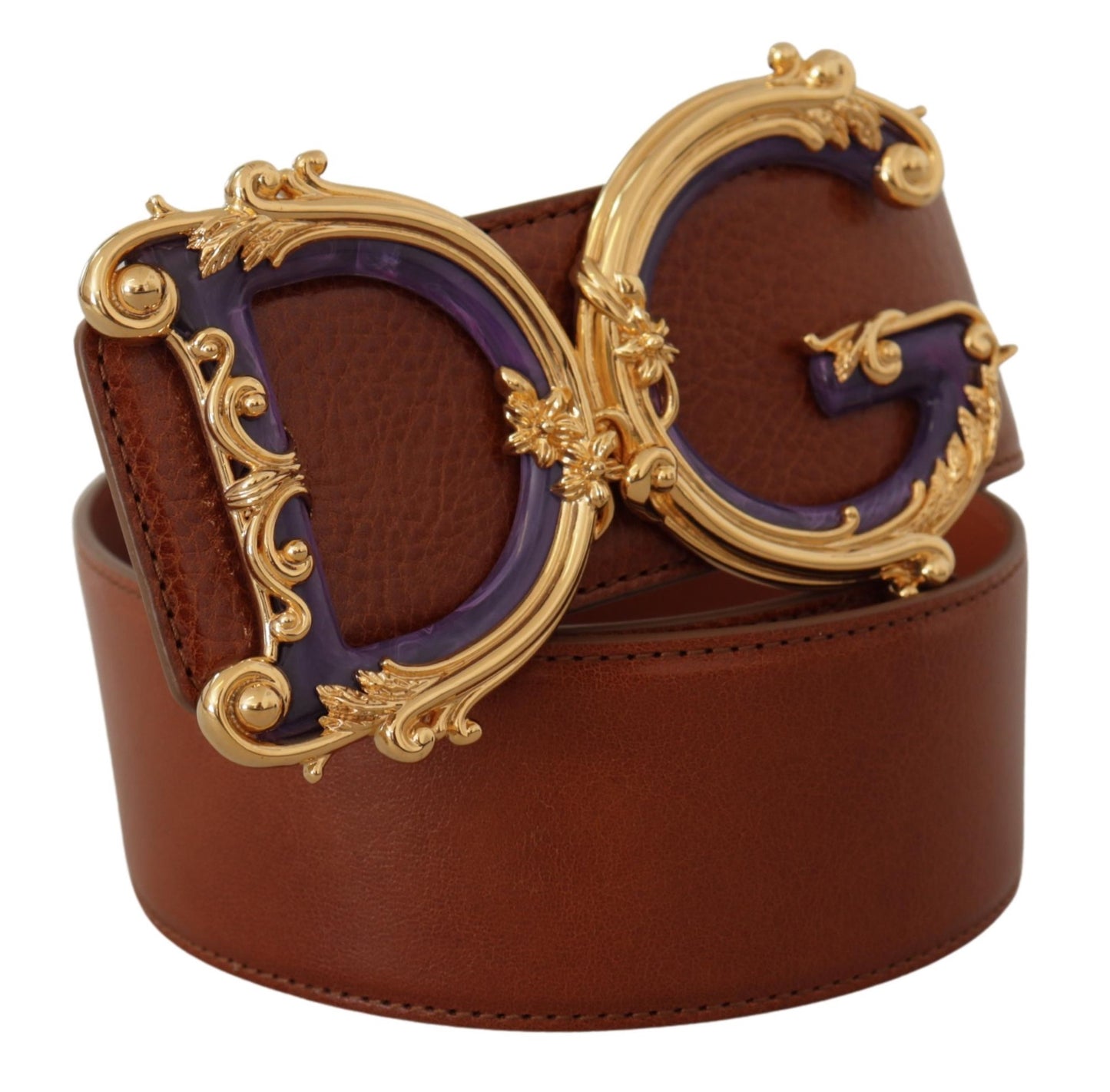 Brauner breiter Taillengürtel aus Leder mit DG Logo und Barockschnalle