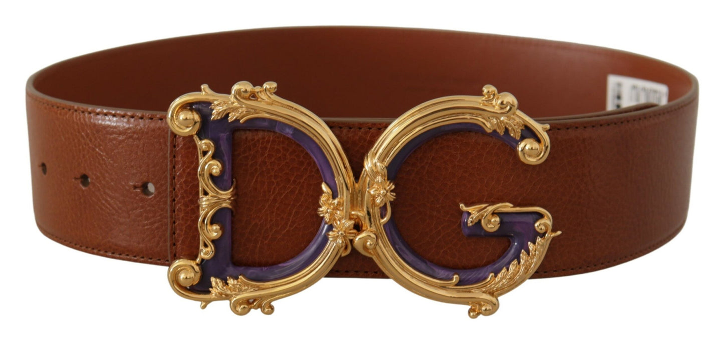 Brauner breiter Taillengürtel aus Leder mit DG Logo und Barockschnalle