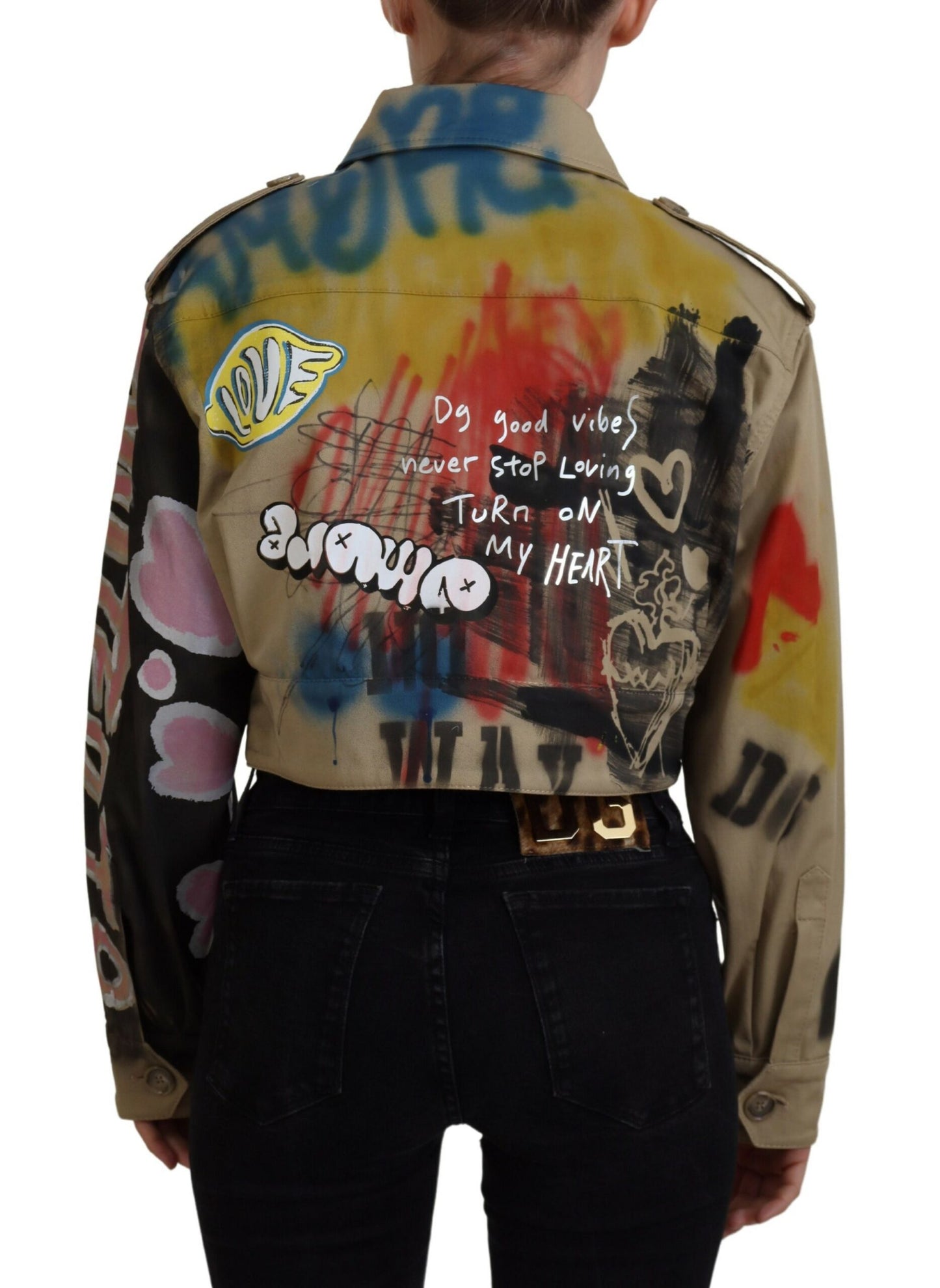 Multicolor Baumwoll-Stretch-Cropped-Mantel Jacke