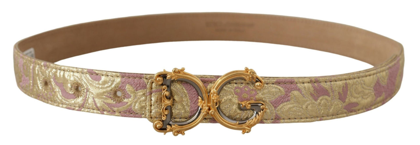 Rosafarbener Jacquard-GD-Logo-Gürtel mit goldener Metallschnalle
