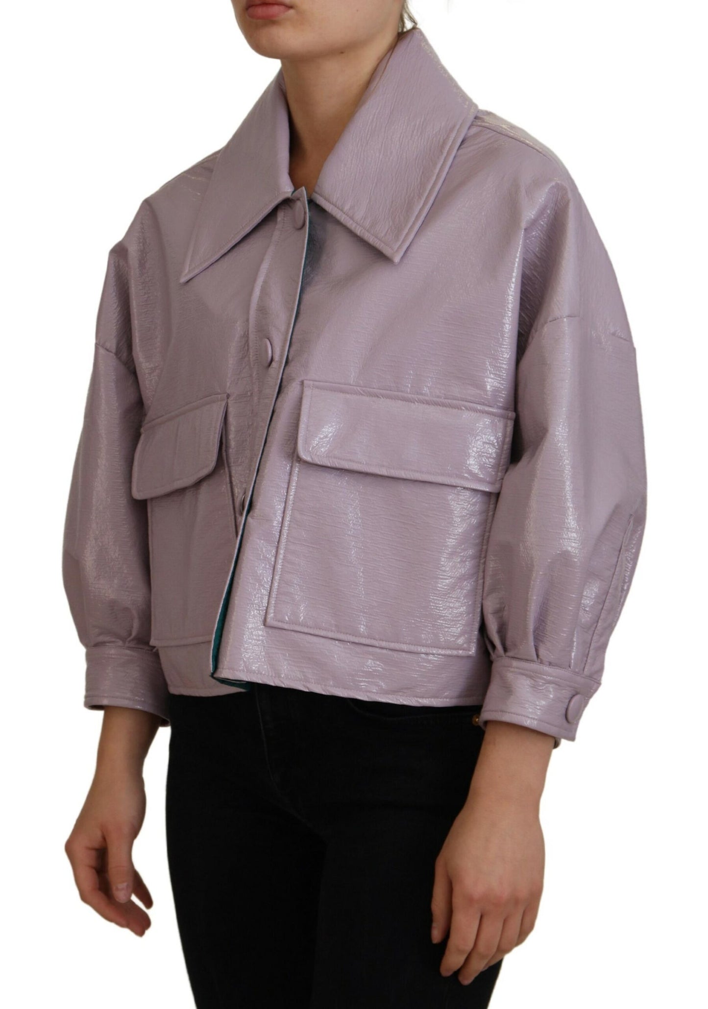 Lila Baumwolle Button Down Cropped Jacket