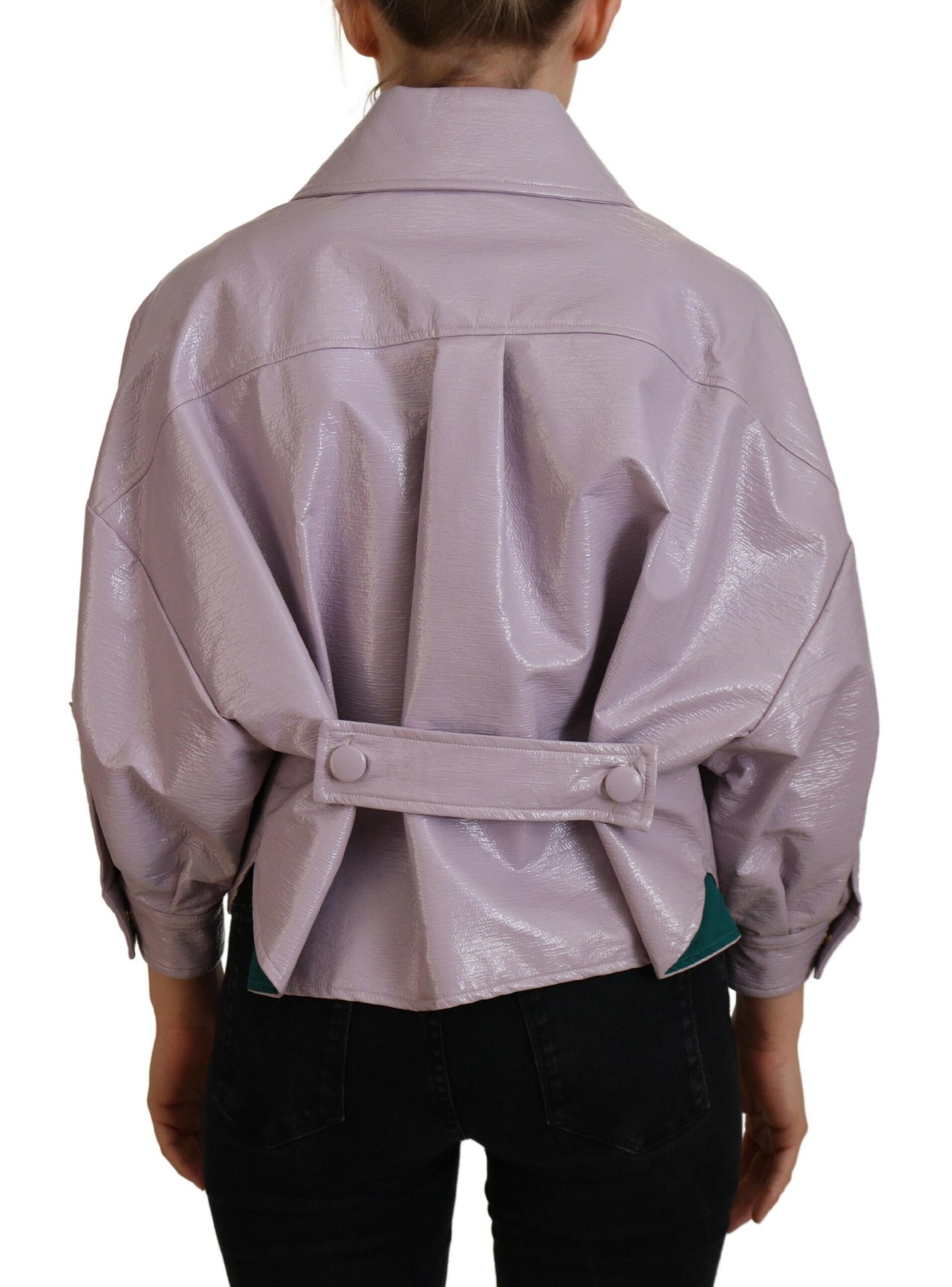 Lila Baumwolle Button Down Cropped Jacket