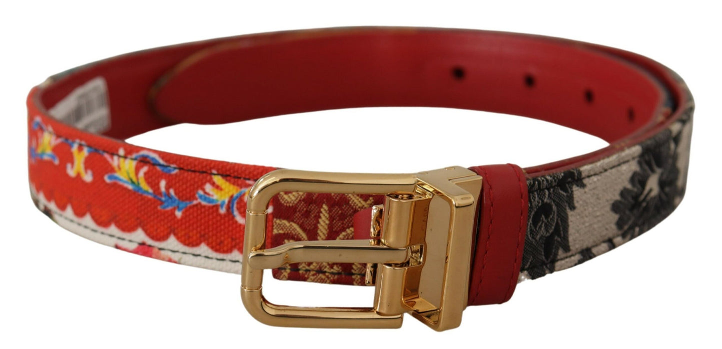 Multicolor Majolika Patchwork Gürtel mit goldener Metallschnalle