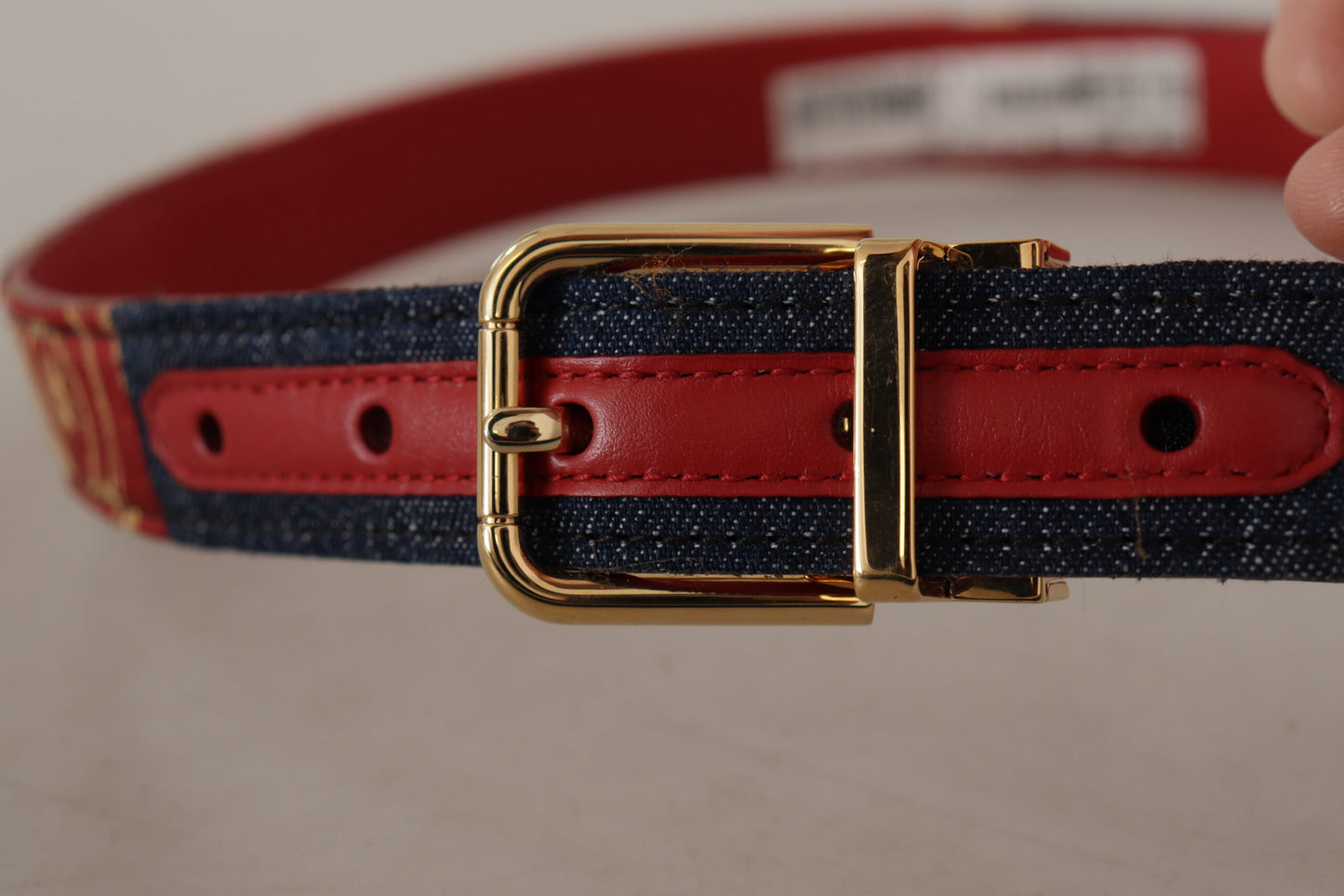 Multicolor Majolika Patchwork Gürtel mit goldener Metallschnalle