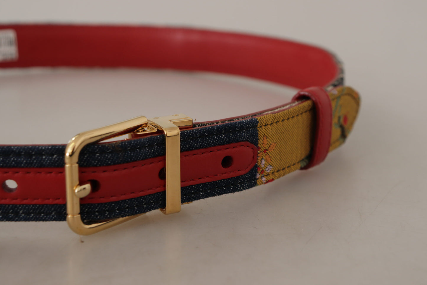Multicolor Majolika Patchwork Gürtel mit goldener Metallschnalle
