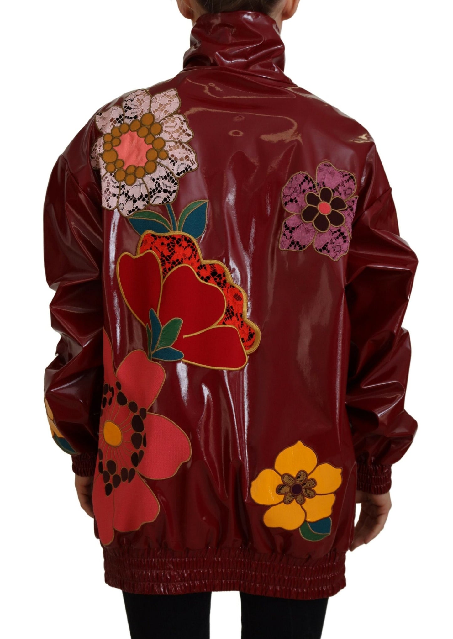Maroon Floral Full Zip Polyester Damen Jacke