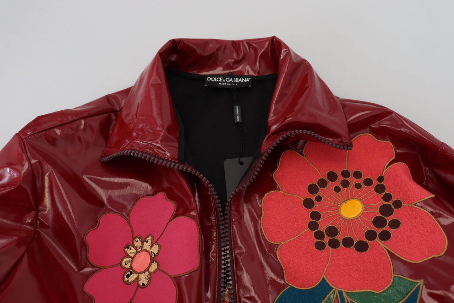 Maroon Floral Full Zip Polyester Damen Jacke