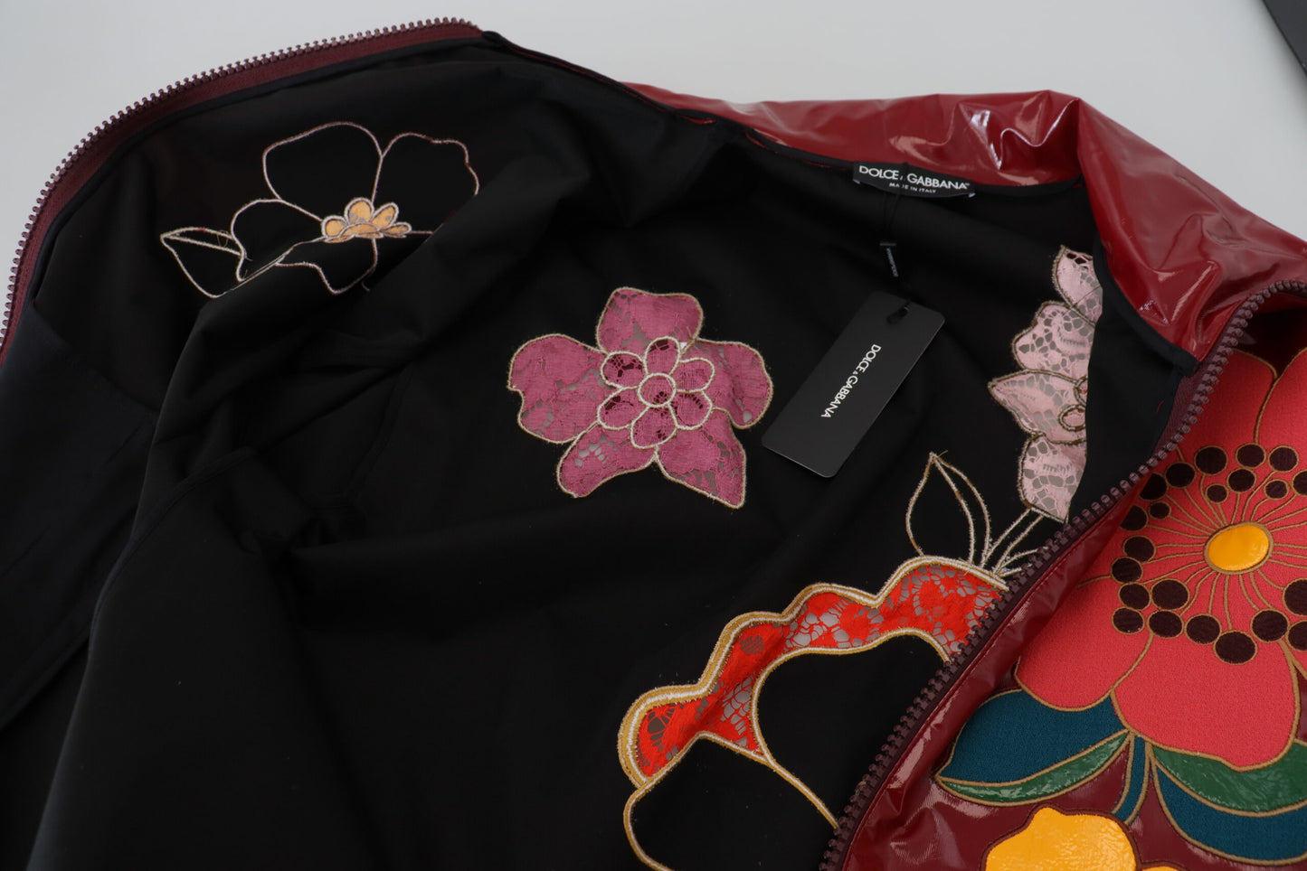 Maroon Floral Full Zip Polyester Damen Jacke