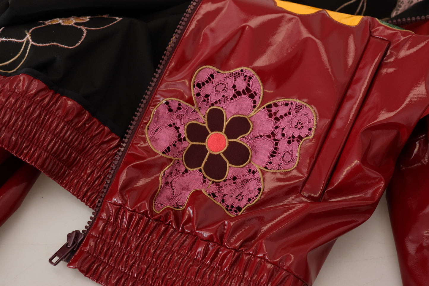 Maroon Floral Full Zip Polyester Damen Jacke